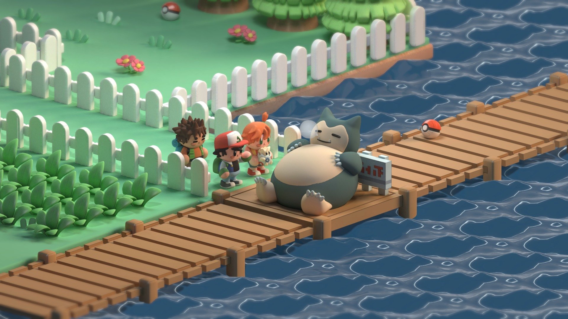 After doing a piece for Digimon World 3 I decided to do a mashup of Pokémon Fire Red/ Leaf Green with the Series, having our trio encounter the classic situation of needing to wake snorlax even though there's space to go through 3d model