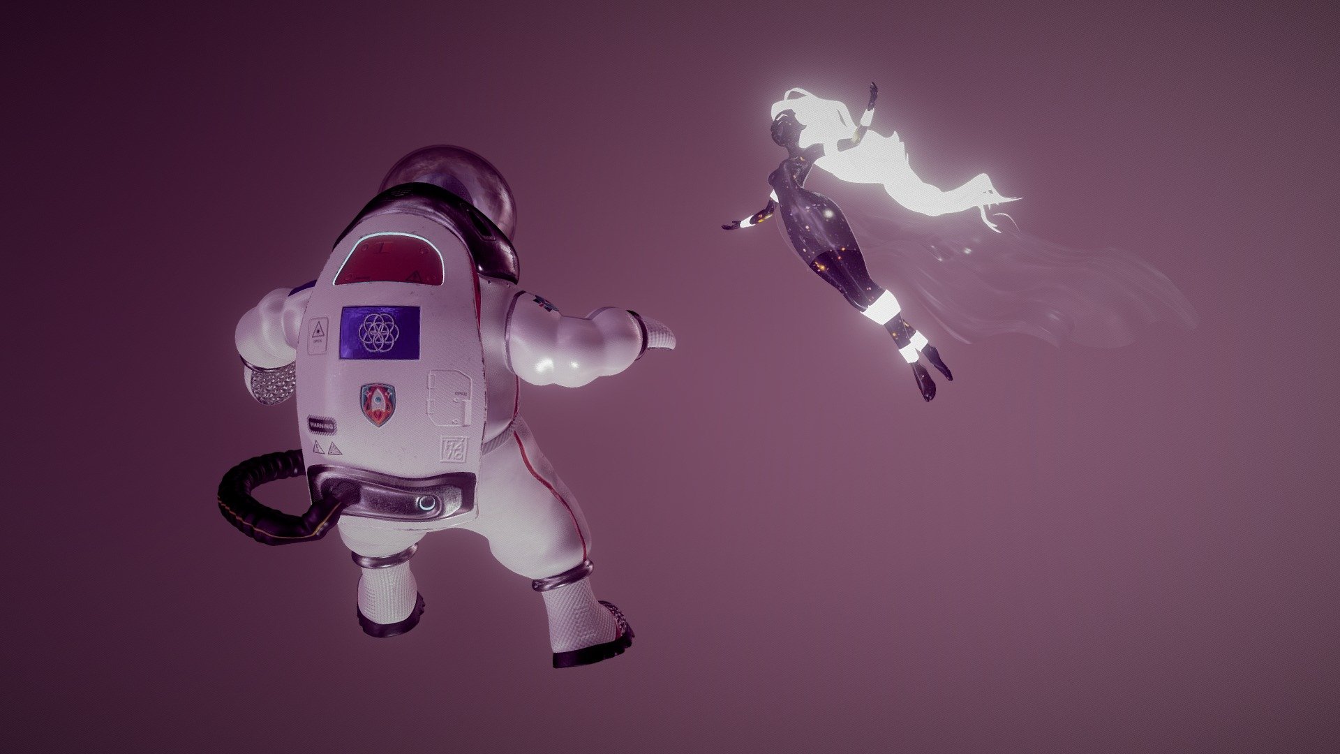 After drifting away into the unkown darkness for several days, Astrowaldo finally meets Celeste, at the edge of the universe. The power emanated by the Goddess fills our hero with hope.

Modeled, rigged and posed with MODO Indie; Textured in Substance Painter 3d model