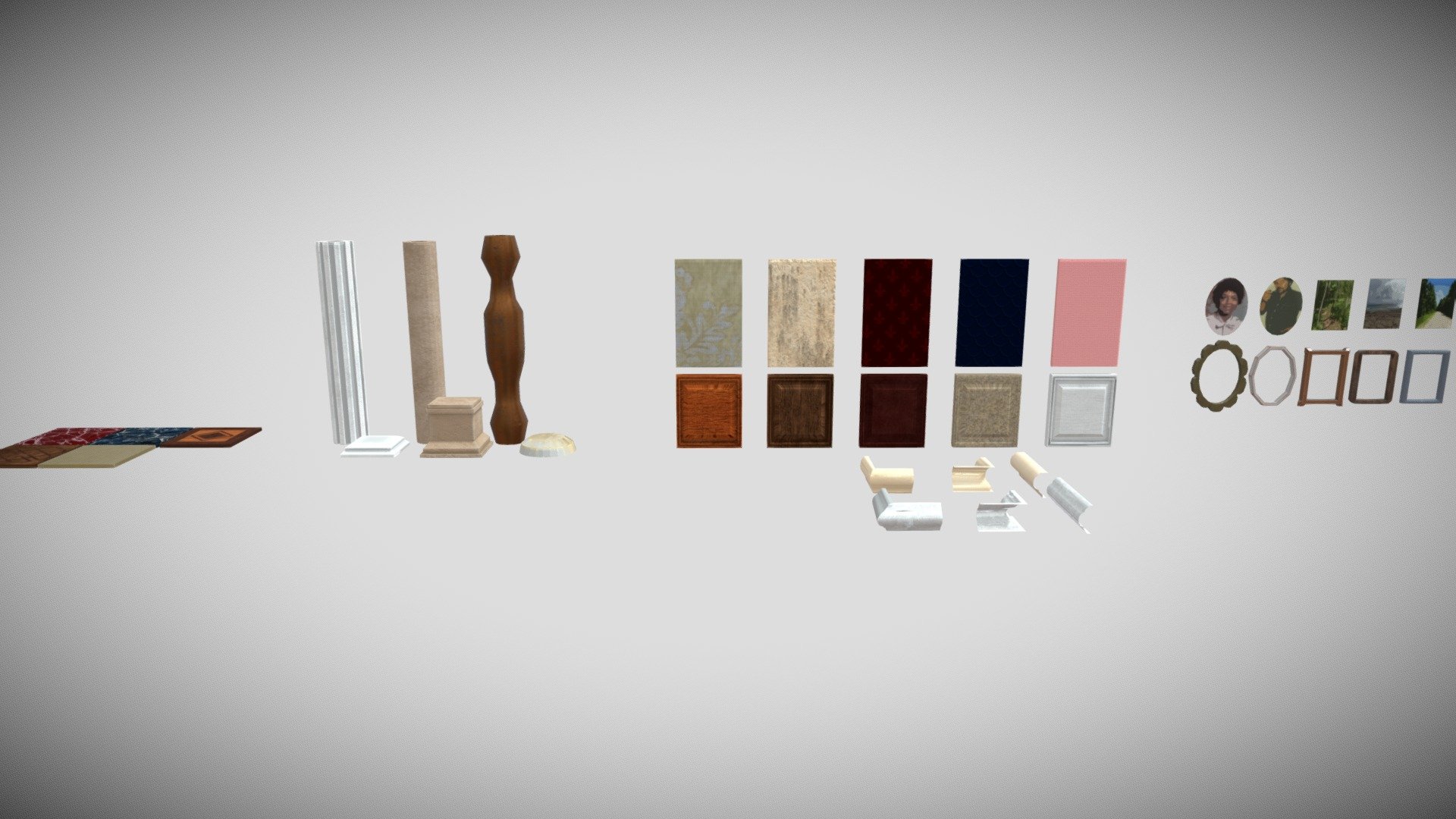 The modular design that I created was for a grand household interior. During its creation, I wanted to keep all of the color choices, textures, and modeling somewhat gaudy/tacky. I'm often insipired by Baroque and Victorian architecture.

*The pictures used  are personal photos.

Programs used: Maya (3d modeling and UVs), Substance Painter (texture), and Photoshop (photo edit) 3d model