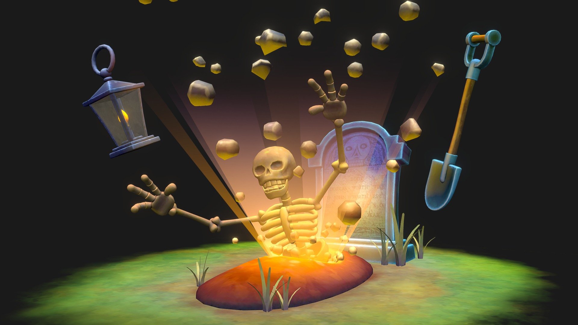 There is something fun and spooky about raising a skeleton to celebrate Halloween! It's a great way to decorate your home and garden, but it's sure to make your neighbors suspicious that they just found that friend who disappeared years ago 💀💜 - Sketchfab Weekly - Skeleton - Wake up! - 3D model by Dark Mermaids (@darkmermaids) 3d model