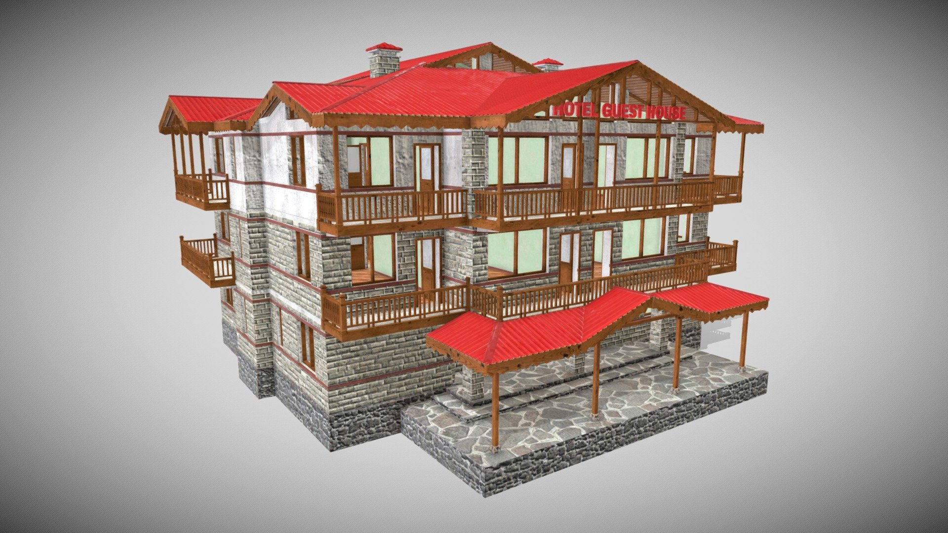 All in One Material 8k + Glass - Specular Glossiness Workflow - Two Albedo Maps for Green and Red Version - Mountain Guest House - Buy Royalty Free 3D model by Francesco Coldesina (@topfrank2013) 3d model