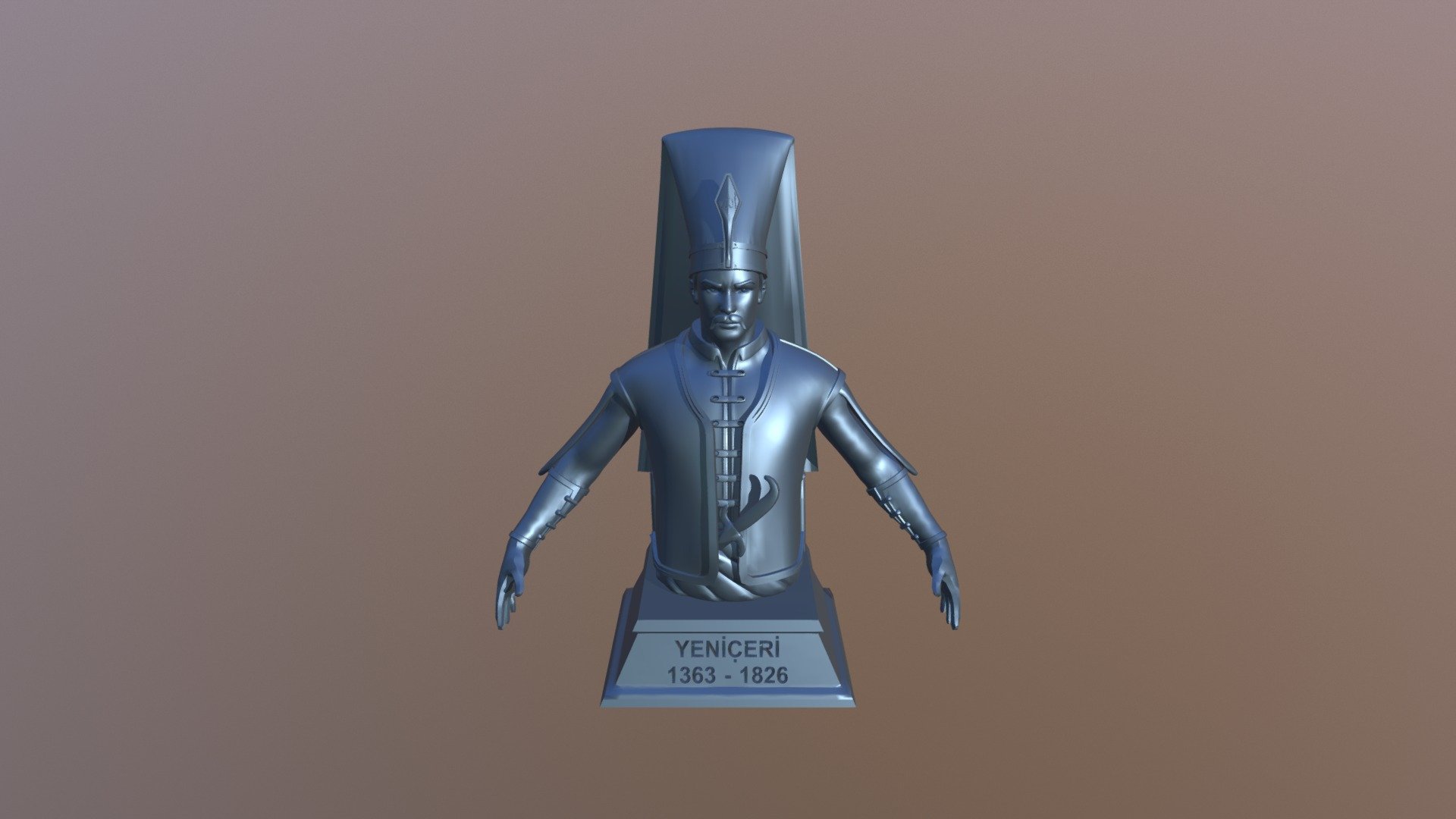 Janissary Statue

Mid Ploy; Optimized for 3D Printing.
Use supports.

https://en.wikipedia.org/wiki/Janissaries

GMG 2018-Edirne - Janisarry Bust RH - 3D model by Dr_GMG 3d model