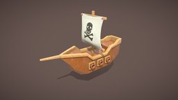 Wooden toy boat toy, substancepainter, blender, wood, boat