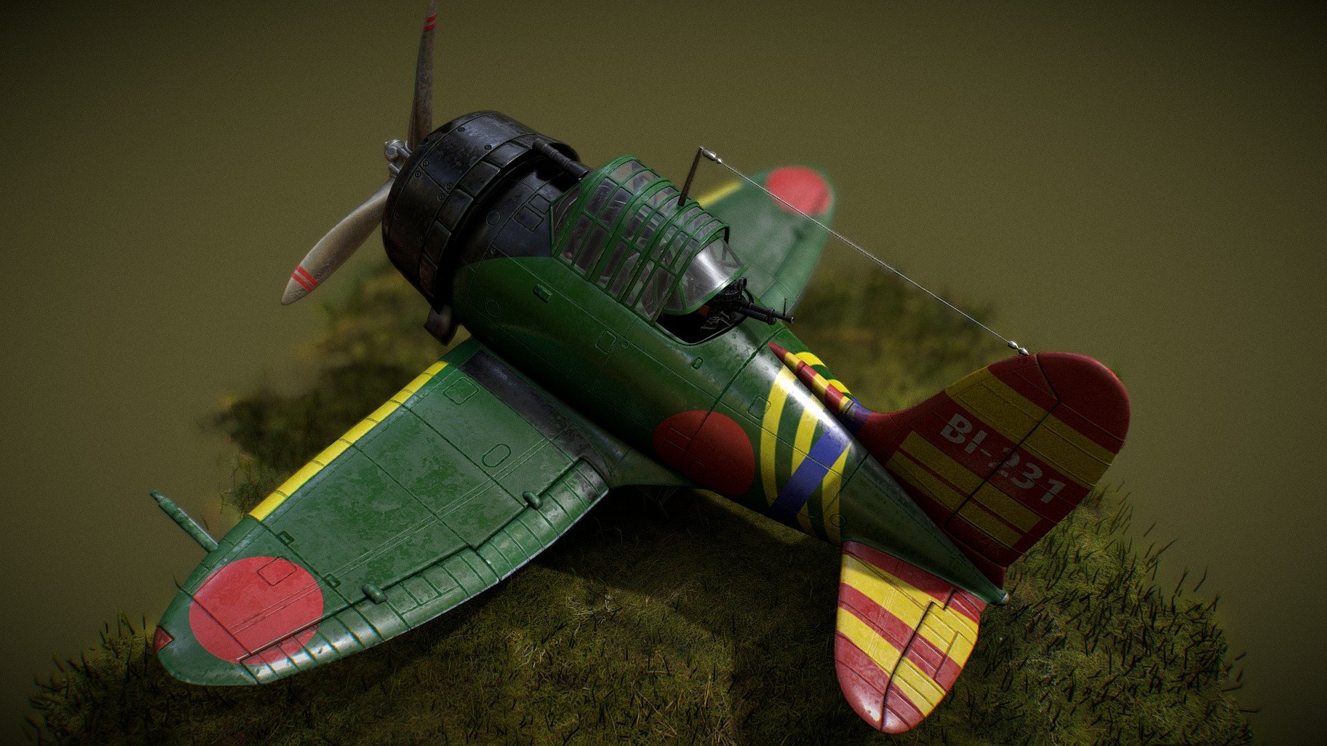 3d toon model of the famous AICHI D3A VAL bomber, version from the Japanese Air Force (Dai-Nippon Teikoku Rikugun Kōkū Hombu). 
3dsmax modeling, 3dcoat texturing 3d model