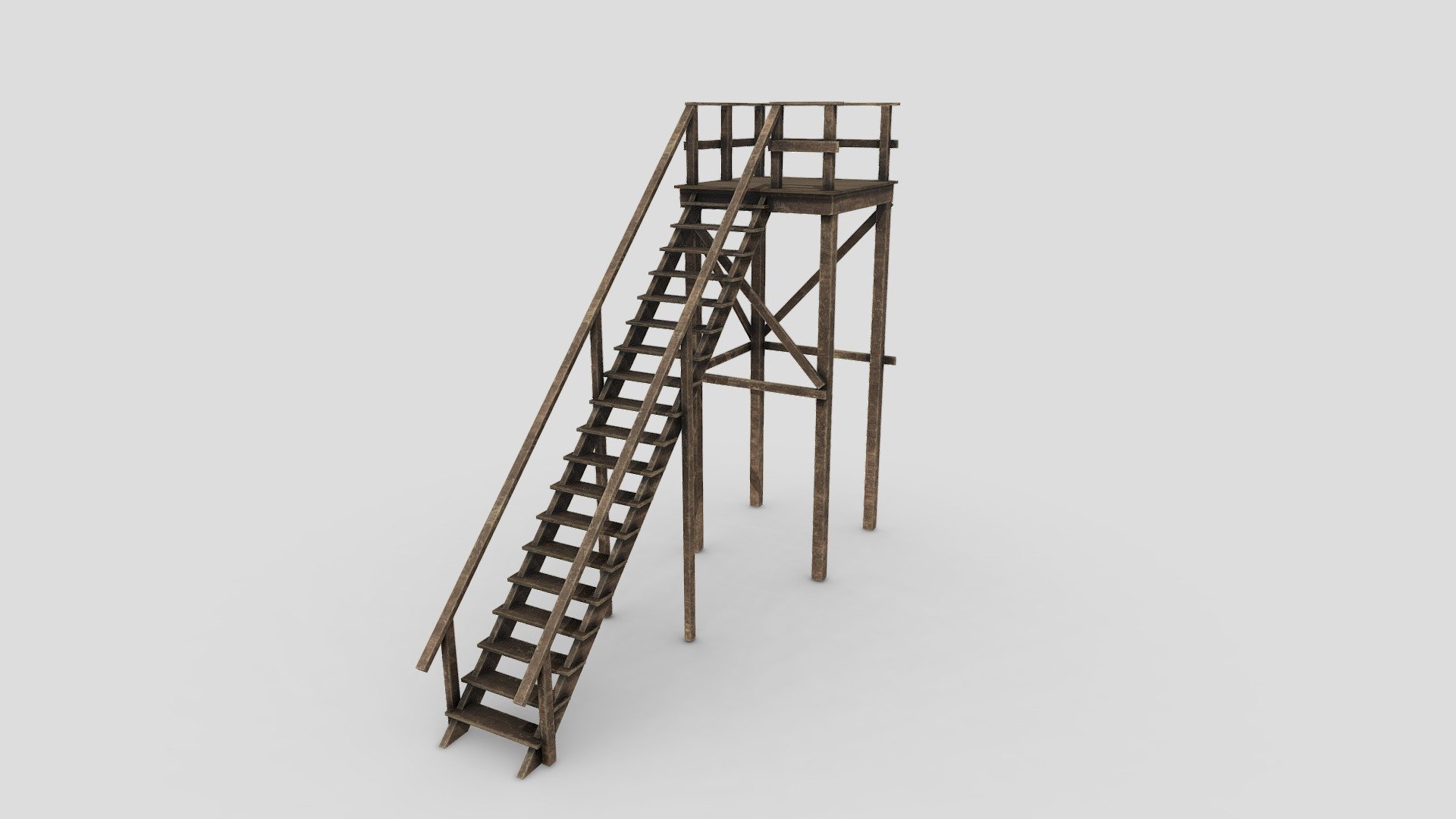 Game ready realtime pbr workflow

This model is suitable for use in (game engines, broadcast, high-res film closeups, advertising, animations, visualisations)

FEATURES:

polygonal model, correctly scaled for an accurate representation.

Models resolutions are optimized for polygon efficiency in gaming -
Model is fully textured with all materials applied 
No special plugin needed to open scene. File Formats:

OBJ;

Physicaly based rendering workflow, complete with difusse, roughness, metal and normal maps.

TEXTURES 4K textures; diffuse, roughness, metal normal - Wooden Stairs - Buy Royalty Free 3D model by Pbr_Studio (@pbr.game.ready) 3d model