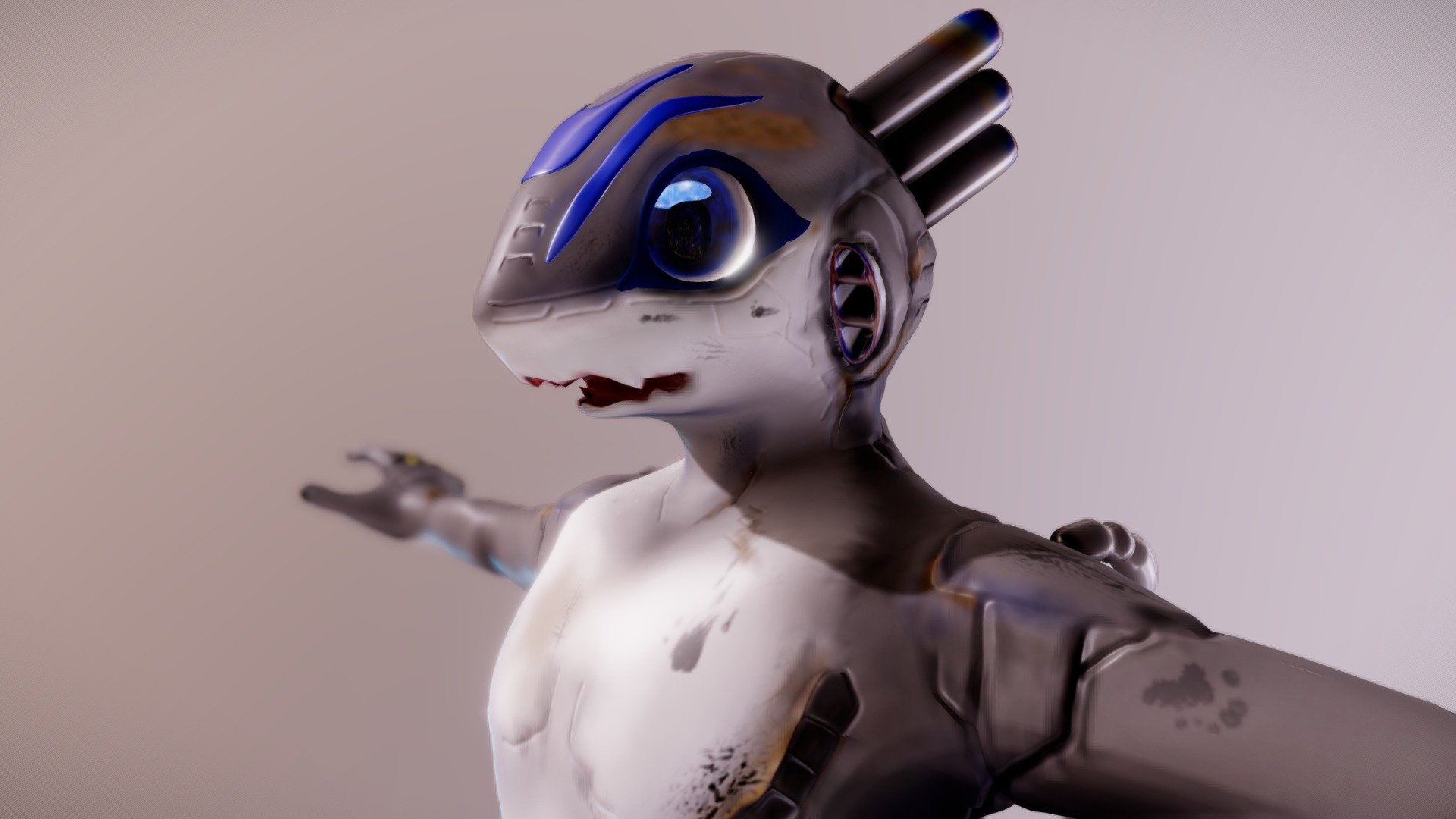 6 exhaust pipes and 2 intakes meet the lizard head.

I really wanted to include my matcap.
making material in Sketchfab is fun, but the touch of model is different.

(in SD, the texture may be flipped occasionally.
mess UV, or something? I don't know why) - Quark the Steamlizard - 3D model by Randrana (@xraysatellites) 3d model