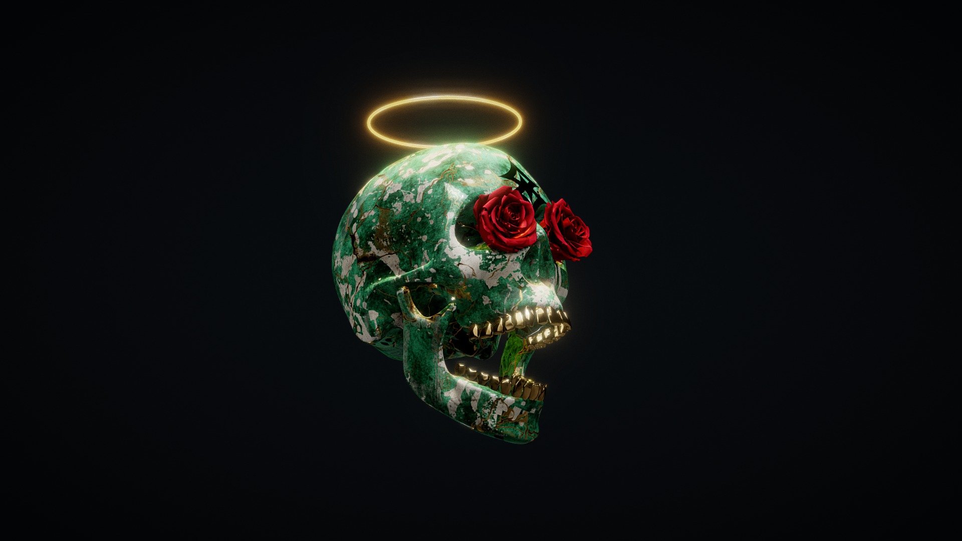 i was always fond of jade stone,so i tried mixing it with a skull and a halo on top of it looed good :) - Skull - Buy Royalty Free 3D model by GlowPolygon 3d model