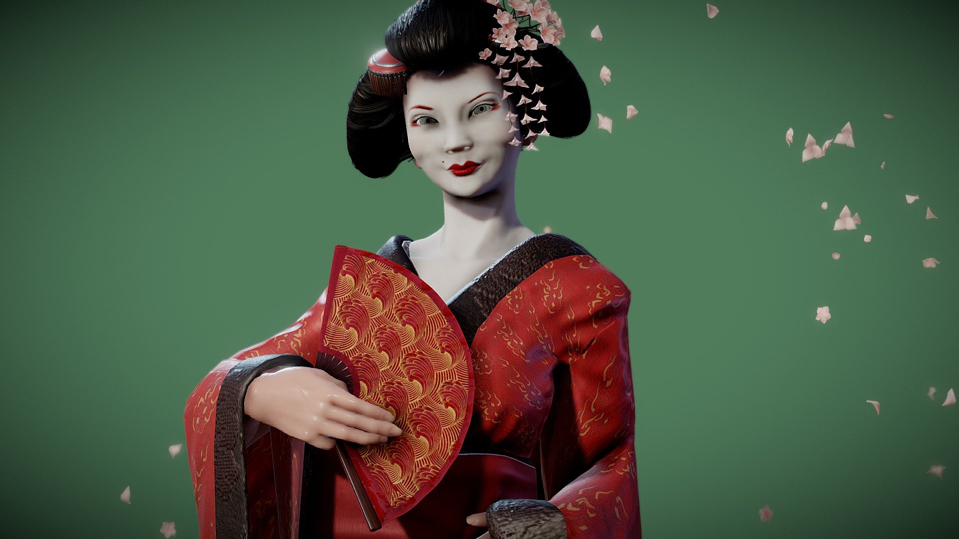 I made a Geisha to try new particle system, scuplting and texturing with Blender and Substance Painter, I made a little bit of research to come up with the right garnets and stuff but this was meant to be done ASAP - Geisha - Buy Royalty Free 3D model by Kramaa (@MiguelOrtega) 3d model