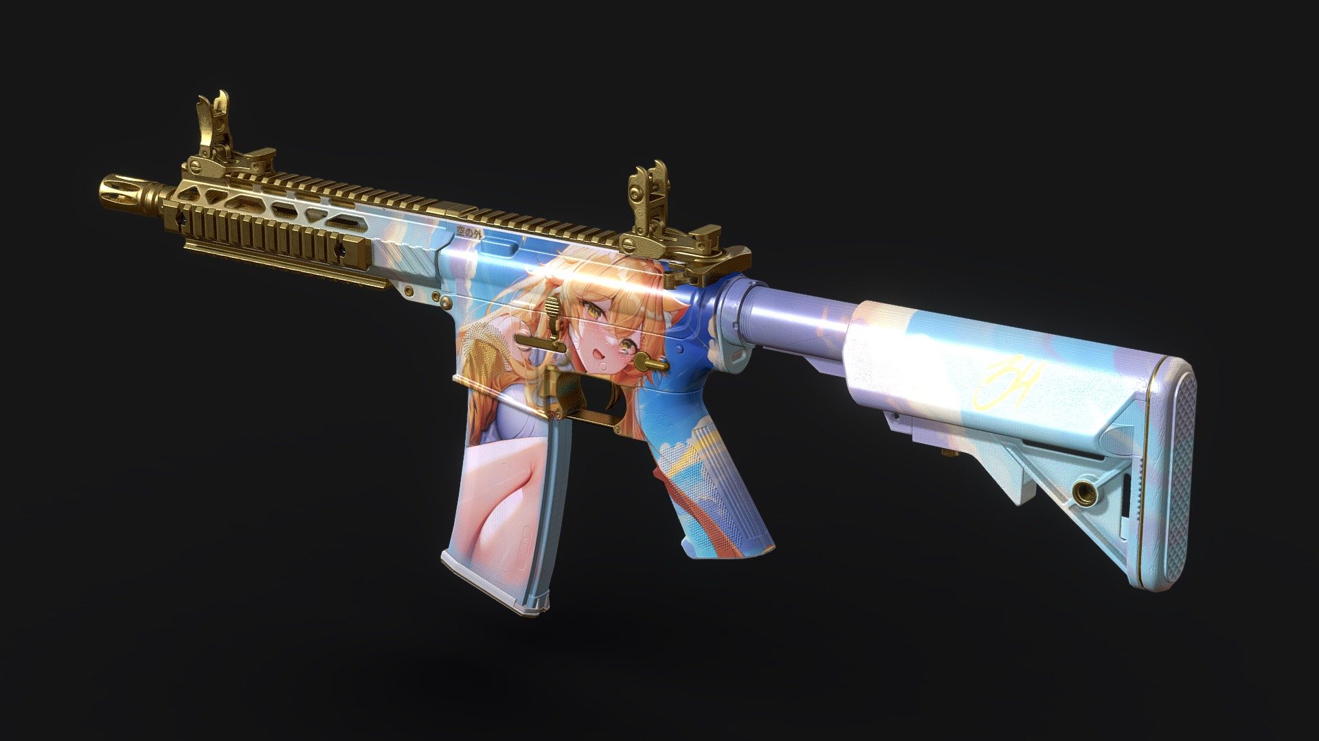 Game-Ready PBR(Metal-Rough)AR15 with 3 attachments(muzzle, Iron Sight(folded, unfolded), Picatinny rail(side, bottom) , Stock(folded, unfolded)).

Asset equiped with textures:AR15 - (4096x4096); Iron Sight - (4096x4096); Picatinny rail - (4096x4096)

Suitable for games, movies, renders, vr and more. Can be used as props, character equipment, weapon. Model is compatible with Unity, UnrealEngine. Model is made in Blender and has source file with low-poly model.

If you need a specific any other format you can ask me. It is possible :)

Polycount: AR15 Rifle - 12721 Tris; Iron Sight - 4660 Tris; Pikatini Rail - 1490 Tris

All trademarks in this model are fictitious, feel free to use this item in any commercial or non-commercial projects.

Please contact us with any questions. Hope you Enjoy! - ar15 - anime01 - skin - Buy Royalty Free 3D model by weaponmaster (@fourdoormoreweapons) 3d model