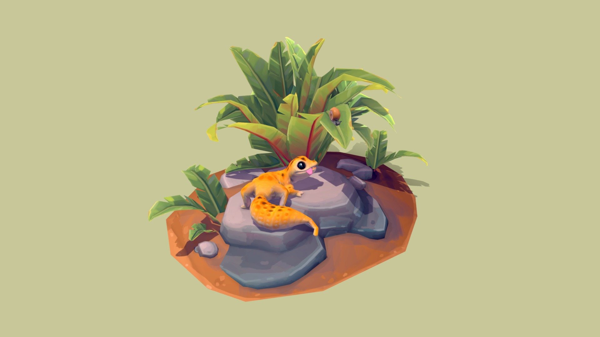Had great fun slowly building up this scene, focusing on colour and keeping my brush strokes loose. This little reptilian friend was an absolute joy to model and pose, I hope he gets his lunch.

Modelled in Maya, textured in substance painter 3d model