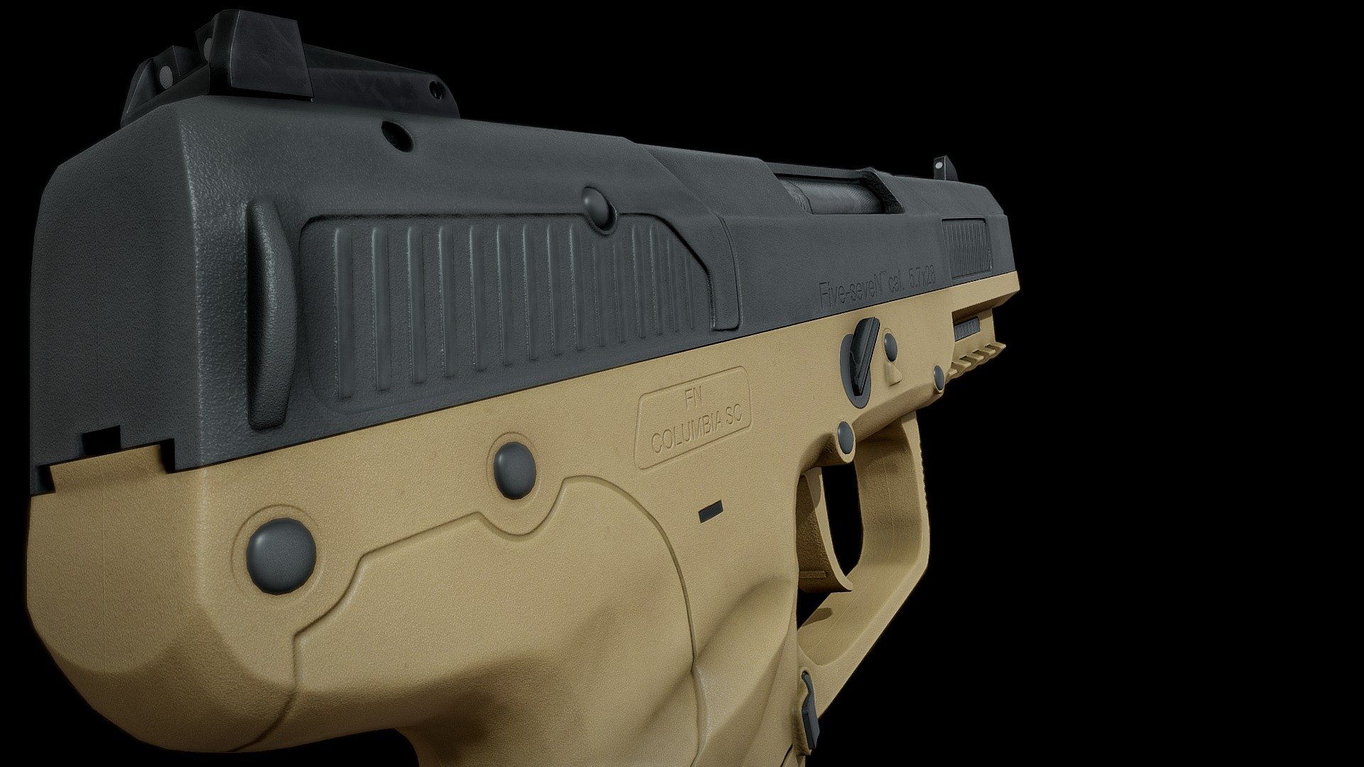 PBR GameReady of a Five-seveN Pistol.

Perfectly to use in Videogames or CG projects. 

Ready to Animate.

Includes  2 VERSION SETS  ( Black and Yellow, check my artstation to see the other model: https://www.artstation.com/artwork/5XDlqz).  optmized and ready to work in Unreal Engine 4/5 and Unity HD Pipeline.

The .ZIP includes:

1.The model with an .FBX and .OBJ Format
2.The Maya (.MB) scene.
3.Optmized and Packaged textures in .TGA format Ready to use in UE and Unity.

Textures Resolution:

-Five-seveN: 4096x4096

-Magazine: 2048x2048

Poly Count:

-Tris: 16.776

-Verts: 12.726

If you need another texture resolution or have any question feel free to ask Me 3d model