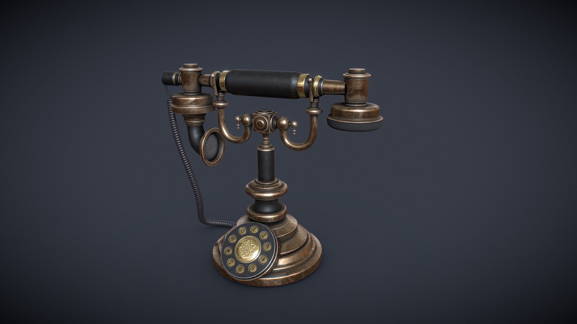 Hello all :) To complete my victorian project objects collection, there is an antique copper phone :)

Made with Maya, PS and Substance.

You will find in the package Scene file, FBX and 4k Textures.
If you have any customs need, please feel free to contact me 3d model