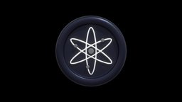 Cosmos or ATOM Crypto Coin with cartoon style coin, atom, money, bitcoin, token, currency, crypto, illustration, exchange, cosmos, futures, metaverse, cryptocurrency, blockchain, nft, cartoon, 3d, technology, modelling, web3