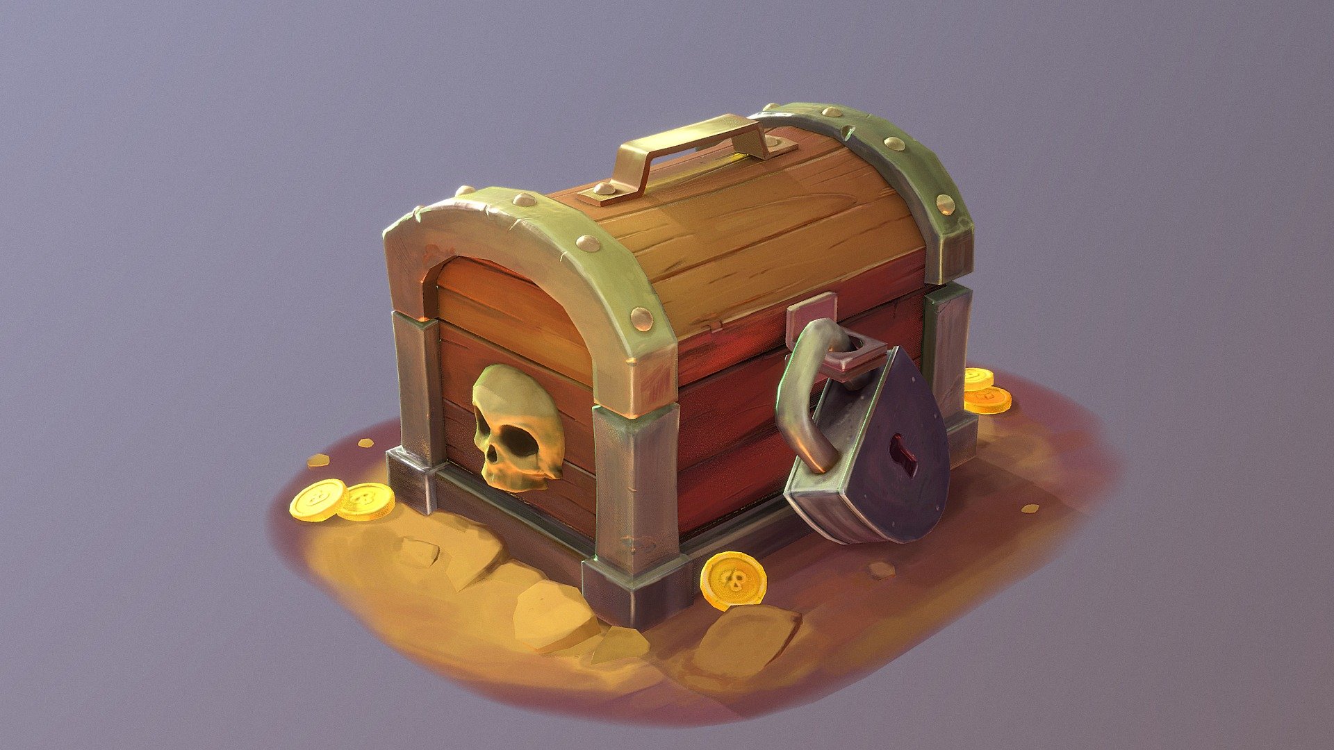 Pirate chest 💀 
Use Alt+LMB to change light direction 😉
My try to bake normal maps from highpoly sculpture and combine it with handpainted textures 

Based on @Sephiroth_Art concept :)
https://www.patreon.com/sephirothart - Chest - 3D model by Gregory Khodyrev (@gmaaailgrisha) 3d model