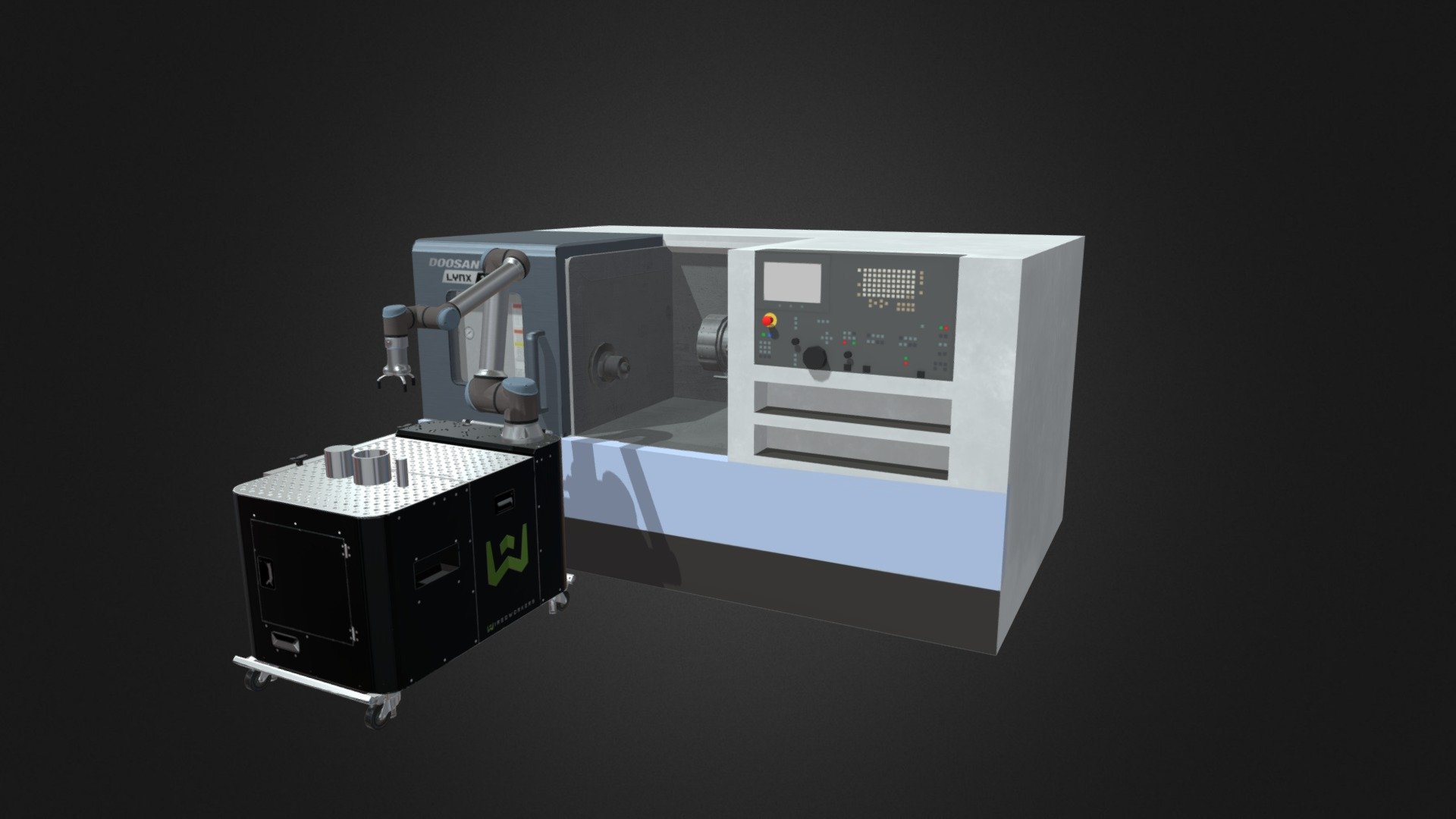 The 3FG15 is ideal for gripping a wide range of cylindrical objects in machine-tending applications such as CNC lathe machines. The gripper’s design automatically centers workpieces, resulting in fast deployment with a strong, stable grip and precise placement. With a payload of up to 15kg, the 3FG15 competes with larger, bulkier, and much less flexible finger grippers. Like all OnRobot grippers, the 3FG15 offers seamless integration with the robots of your choice 3d model