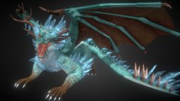 Dragón Definitivo Hielo ice, ready, stilized, riggin, readyforgame, ready-to-use, handpainted, female, animated, dragon, rigged, elevationapi