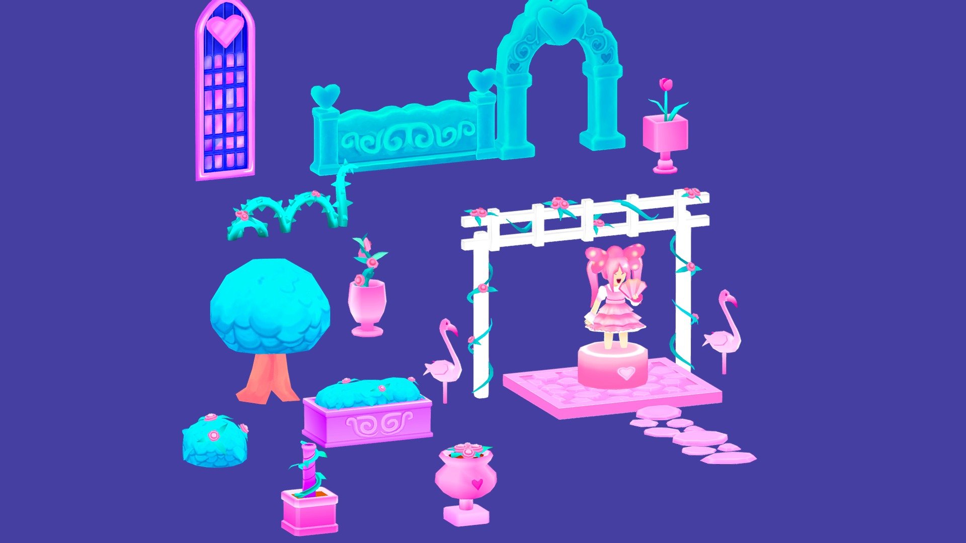 Some assets for Sweetheart's Castle Garden VRchat map 3d model