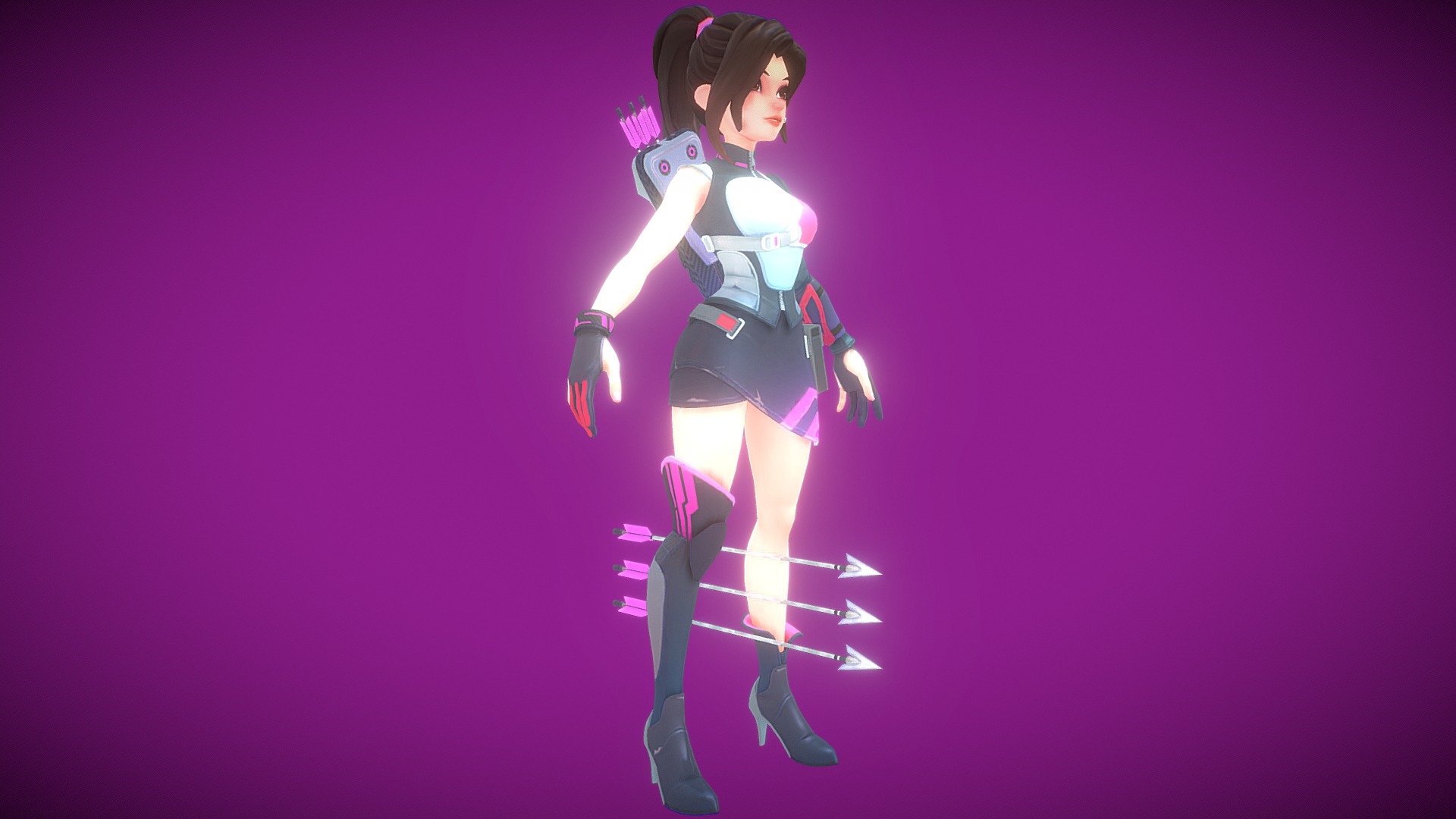 low poly bow girl charachter with styles  animation.
the model use the same texture and material,Zbrush, Blender, Substance Painter 3d model