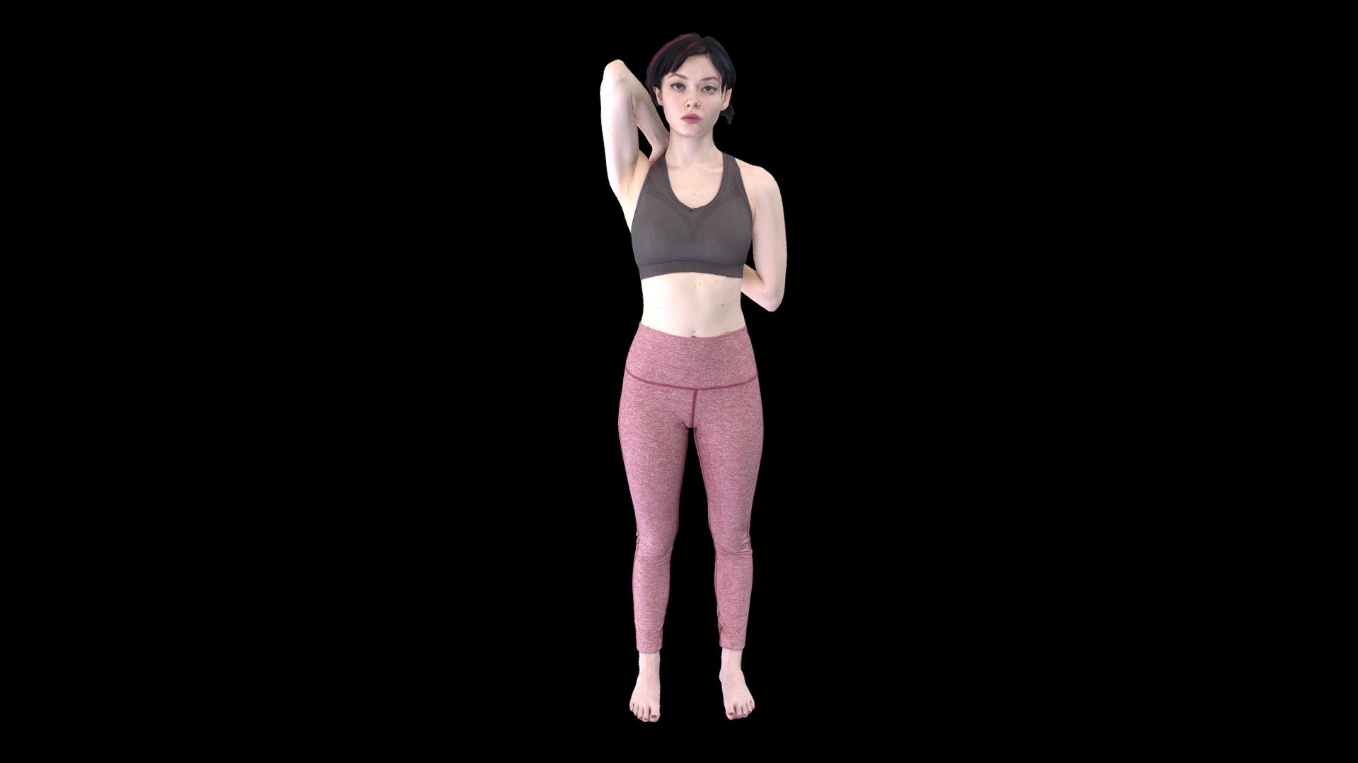 Amy in a shoulder stretch behind back exercise pose wearing yoga outfit.

Product Features:




Game Engine and PBR ready

High Poly

Textures:

All maps are in PNG format.




Diffuse Map (8192x8192)

Specular Map (8192x8192)

Roughness Map (8192x8192)

Normal Map (8192x8192)

SSS Map (8192x8192)

Model Polycounts:




159953 Faces

79975 Vertices

Available File Formats:




OBJ

FBX

About Human Engine:

Using our 150 DSLR Photogrammetry rig, we create 3D and 4D assets for Games, VFX, Movies, Television, Virtual Reality and Augmented Reality. From 3D scanning to rigging, game-engine integration, we have your character creation needs covered 3d model