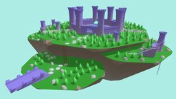 Floating Island water, floatingisland, sketchfabchallenge, 3dsmax, lowpoly, fantasyislandchallenge