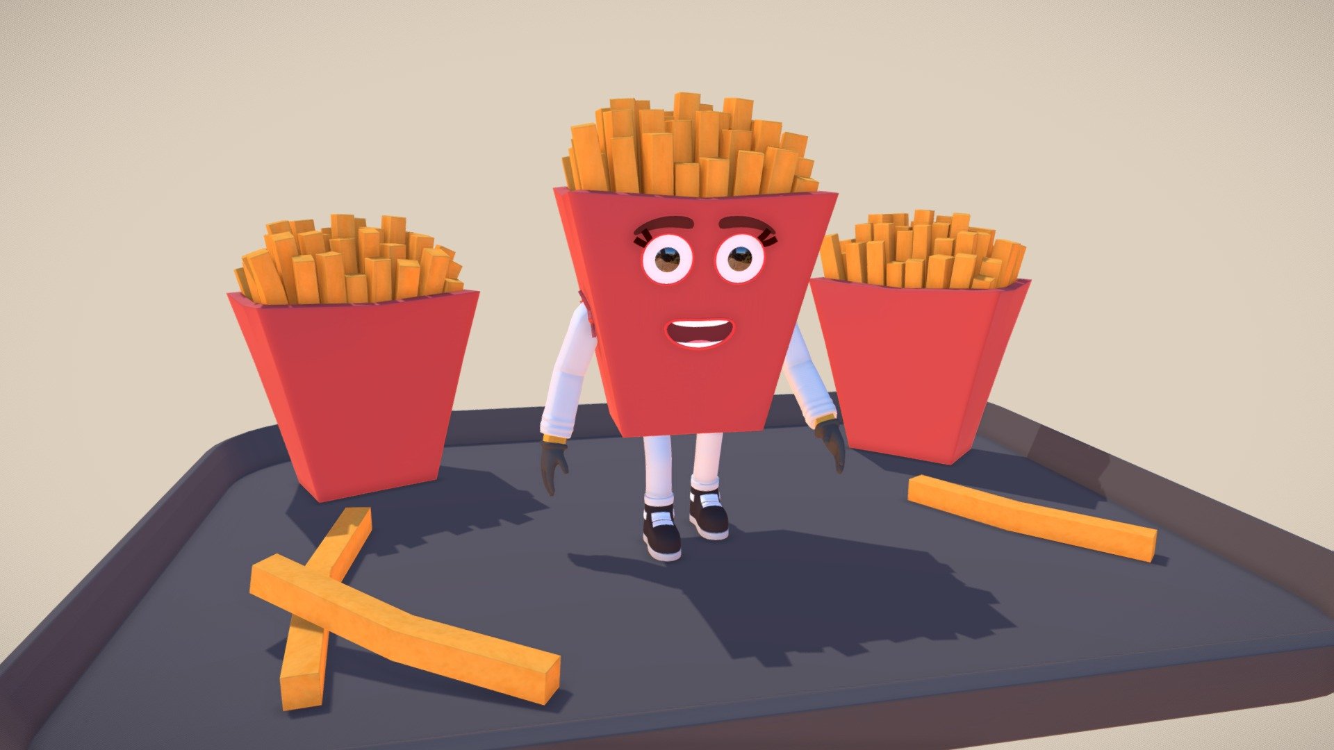 Find out more: Documentation
Quad geometries only.      

Ready to use.    

Tested in Unreal Engine 4.26. → No Error/Warning on Import.

Character Height: 1.74 m

If you purchase the model, make sure you download the Additional Files.

.


Materials + Textures



FrenchFries - 26  

FrenchFries.Face - 6  

FrenchFries.Limbs - 10  

Asset.FrenchFry.1 - 6  

Asset.FrenchFry.2 - 6  

Asset.FrenchFry.3 - 6  

Asset.Tray - 3

Image Type: PNG

Color Depth: 8-bit

Format: RGB / BW


FBX Files
8 Different Character Versions

Assets   

● Asset.FrenchFries.V1

● Asset.FrenchFries.V2

● Asset.FrenchFry.1

● Asset.FrenchFry.2

● Asset.FrenchFry.3

● Asset.Tray  


Animations
● Spawn

● Despawn

● Spawned (Static Pose)

● Despawned (Pose)

● Walk

● Walk.Backwards

● Walk.Left 

● Walk.Right

● Jump 

● Jump.Fall (Pose)

● Jump.Start 

● Jump.End

● Idle 

● Run - French Fries - Fast Food Character + Assets - Buy Royalty Free 3D model by Tsybe (@imtsybe) 3d model