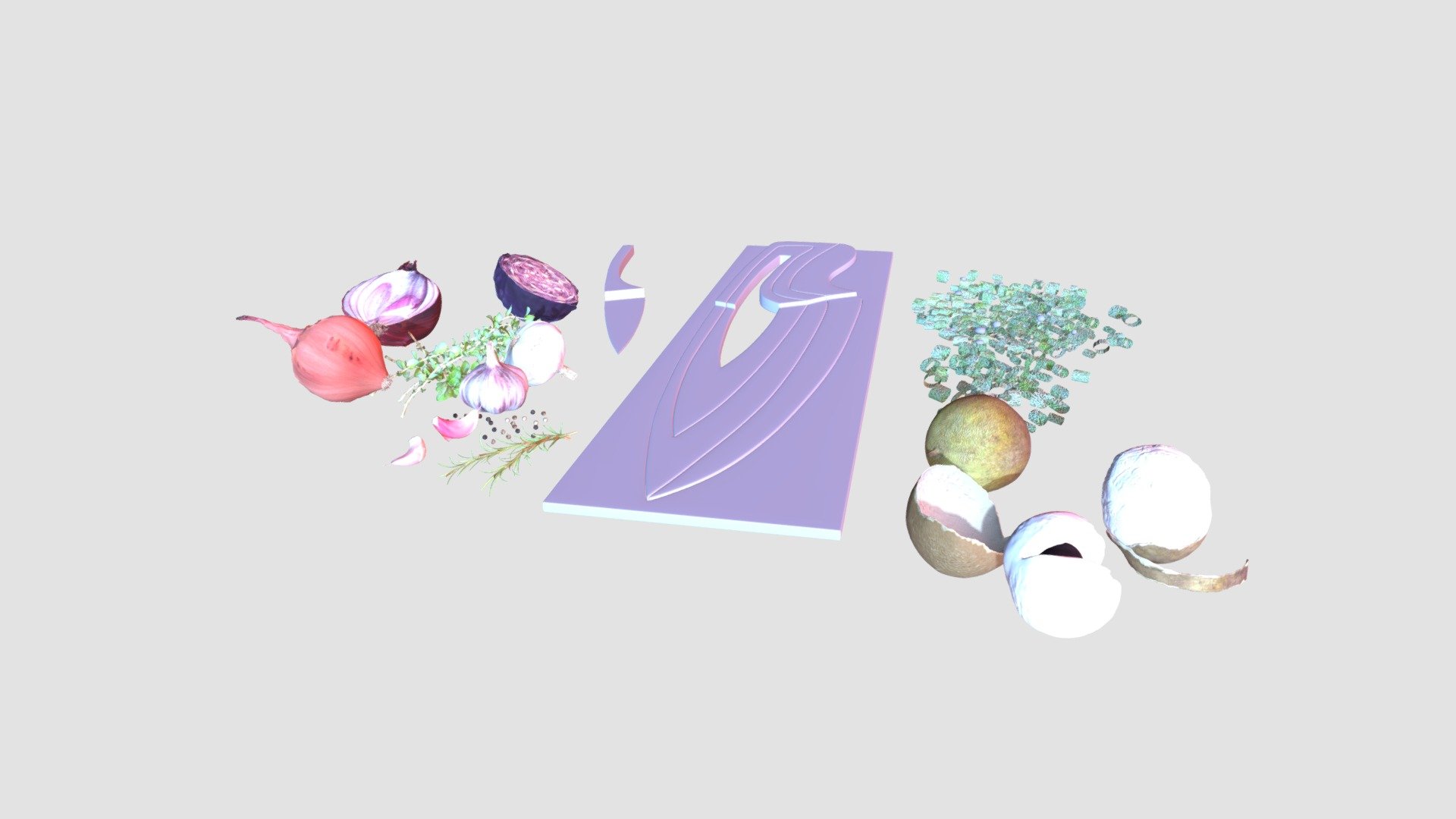 Highly detailed 3d model of kitchen props with all textures, shaders and materials. It is ready to use, just put it into your scene 3d model