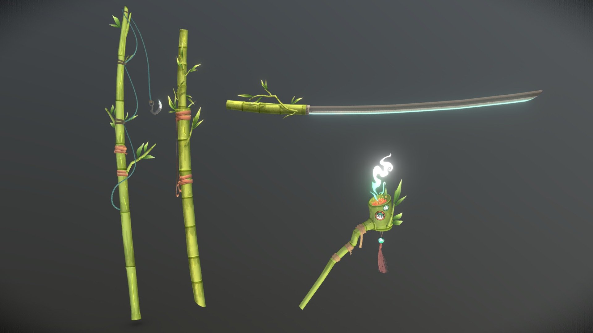 BAMBOO KATANA SAMURAI &amp; TOOLS

Hidden blade in bamboo disguise, an original concept by me. Contain aestethic katana blade, pipe, &amp; fish rod. Game Ready asset, with 4K Textures 3d model