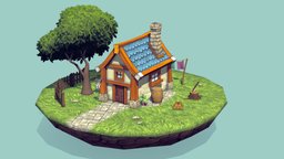 Stylized Fantasy House handpainted, architecture, game, lowpoly, house, stylized, fantasy
