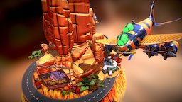 The Great Concord Desert scene, desert, diorama, planes, jet, game, lowpoly, animated, rock