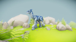 Bleuet scene, b3d, quadruped, weird, stones, vegetables, walk-cycle, bleuet, blender, blender3d, creature, animal, animation, animated, blue, noai