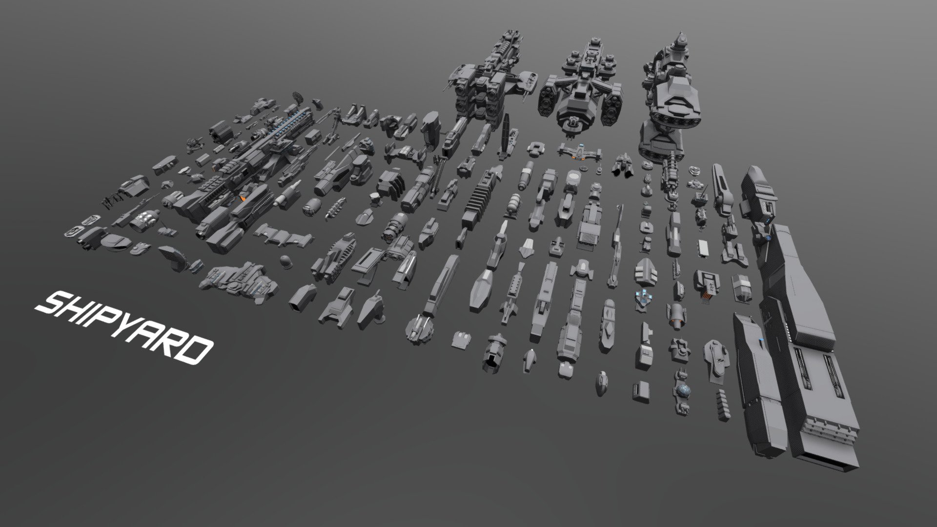 For those using Blender since it's early days Shipyard was (still is) one of the greatest kit bash collections ever put together.

The original is a work of greyoxide and it's been one of my favorite .blend files.

You can download the latest Shipyard V.0.7 file over at Blendswap: https://blendswap.com/blend/3409

Haven't done much, objects are cleaned whenever necessary, I've done some fixes, and added simple materials.

All the parts are on one a single collection, making it easy to edit, pick, and append at will. This file, just like the original, is shared as a public domain (CC ZERO) one.

If you want to thank someone you should probably thank greyoxide first for putting the original Shipyard file together. If you want to support me, please check my other products. Since the file is a public domain one, I won't be offering support for it. Shipyard SB is served/shared as is.

My instagram: https://www.instagram.com/gr8effect/ - Shipyard Strikes Back - Download Free 3D model by dimitrisc 3d model