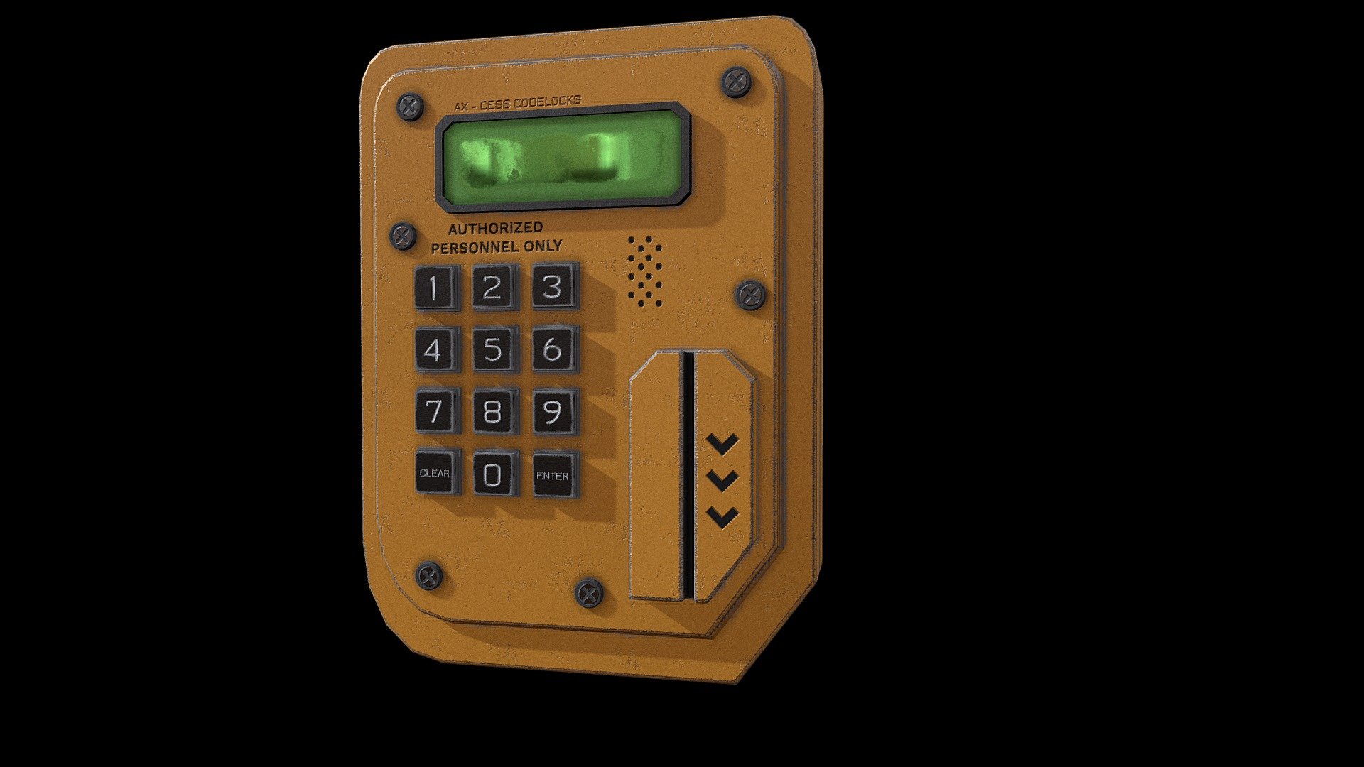 Free to use game ready Keypad Codelock

screen material is separate so you can use your own emissive textures if you like. 

You can find more from me over on Youtube if you download and use my models please help me out by subscribing for free on YouTube it’s a free way to support me and I would greatly appreciate it :)

www.youtube.com/@AMMediaGames - Keypad Codelock Free Game Ready Asset - Download Free 3D model by AMMediaGames 3d model