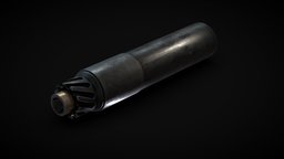 Suppressor rifle, shoot, worn, dirty, silencer, metal, pistol, suppressor, weapon, pbr, lowpoly, free, gun, black, gameready