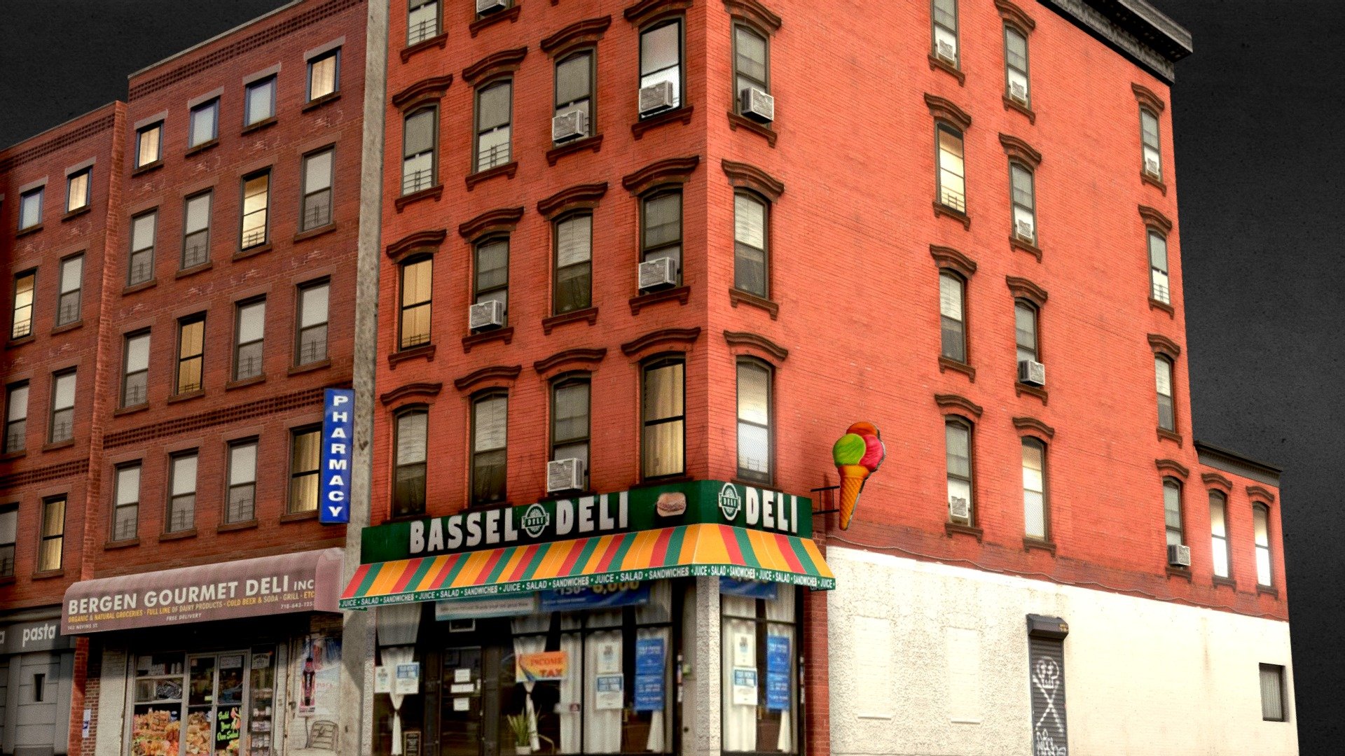 A pack of 5, low poly, realistic New York buildings. Textures consists of albedo and roughness map and an emmisive texture for the windows 3d model