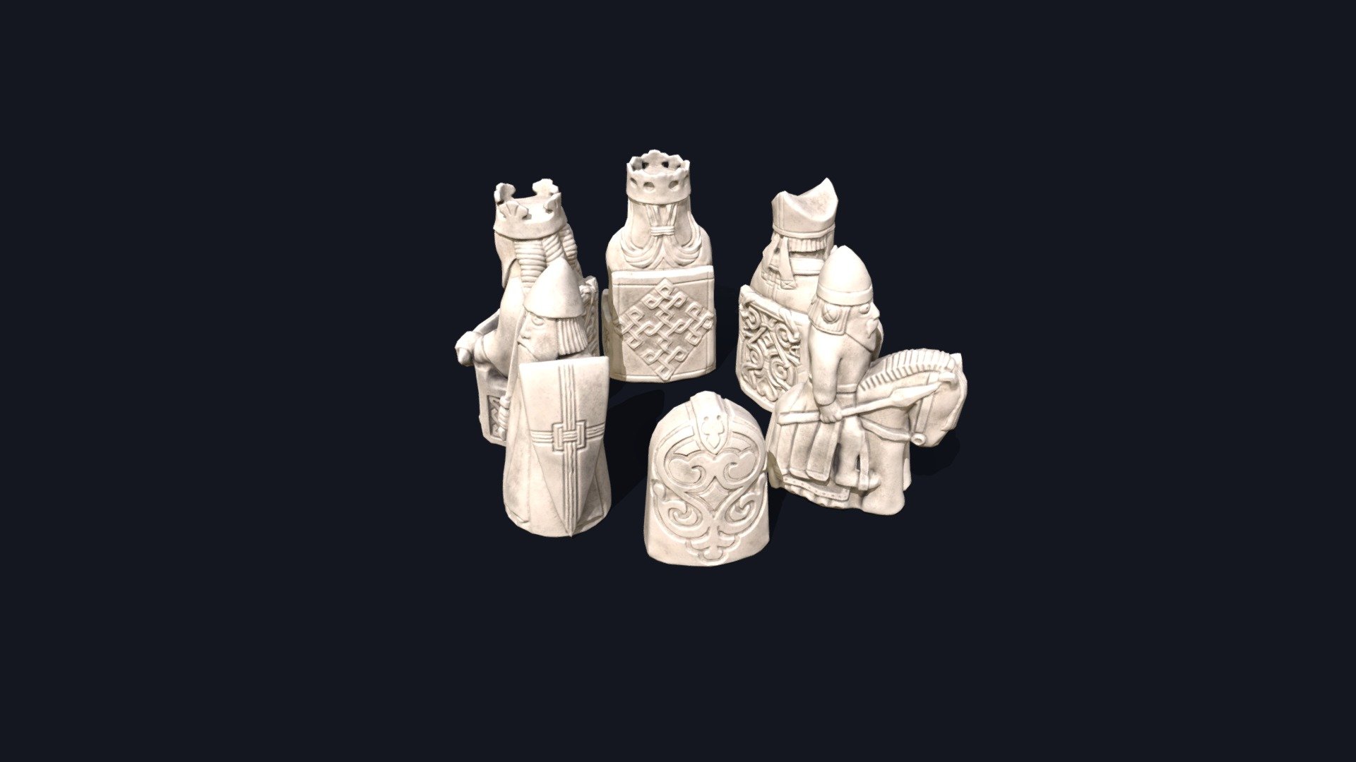Play a game of Free Chess with this iconic Lewis Chess set, modelled on the original pieces found in 1831 on Lewis in the Outer Hebrides of Scotland.
Made out of Walrus Ivory, these are some of the most recognisable chess pieces in the world.

Available for 3D printing and in the game &ldquo;Free Chess