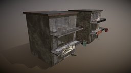 2 post apo houses post-apocalyptic, building, noai