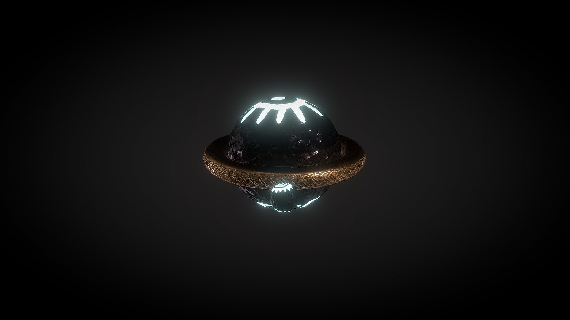 Magic gyroscope with celtic inspiration. Made and animated in 3DsMax with textures made in Substance.
The FBX comes with a seamless loop of the bronze ring and the little obsidian sphere both rotating around the big one which is rotating too. I named this object a magic gyroscope as the overall artefact reminds the design of those objects yet the movements are made to remind those of stars and planets. 
Both spheres are pierced on top and bottom so the model only uses 4 sides polygons.

I think the object would fit nicely into a fantastic story, as lore or decoration. 

Feel free to ask me anything about the model or its design or to ping me for any creation made using it :) - Magic gyroscope - Download Free 3D model by DragonJojo 3d model