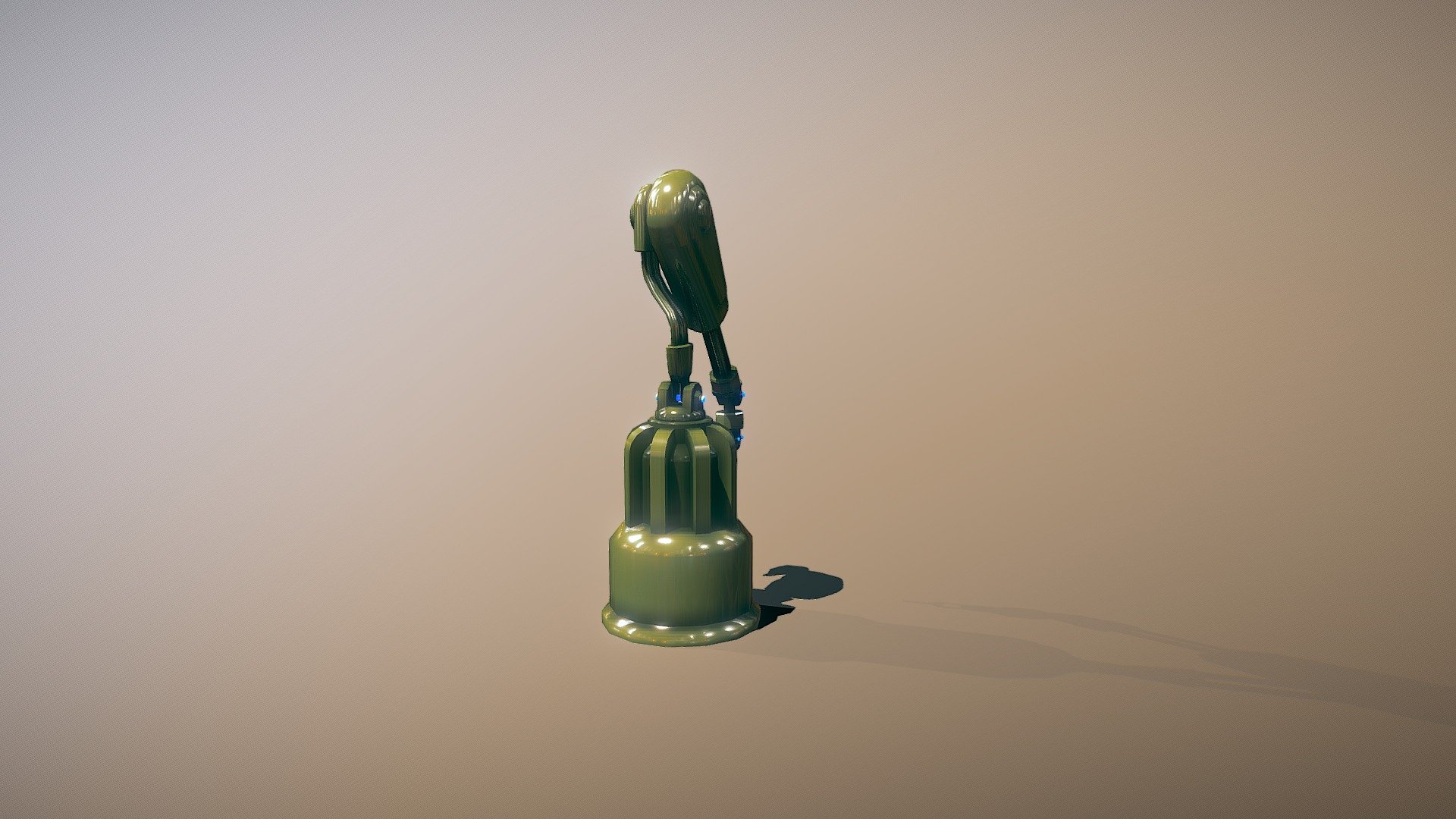 A robotic arm common in industrial assembly. Minor visual additions give it a somewhat dieselpunk feel. This is my first time animating anything- 2D as well as 3D. It was a headache for sure, but I'm pretty happy with it 3d model