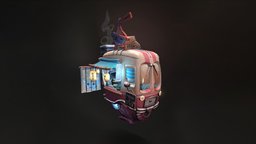 Noodle food, truck, flying, cute, japan, van, props, ramen, noodles, vehicle, futuristic