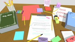 Bible Study Scenario 3D Model cross, household, god, bible, jesus, faith, supplies, salvation, bible-sacred-book, school-supplies, biblestudy