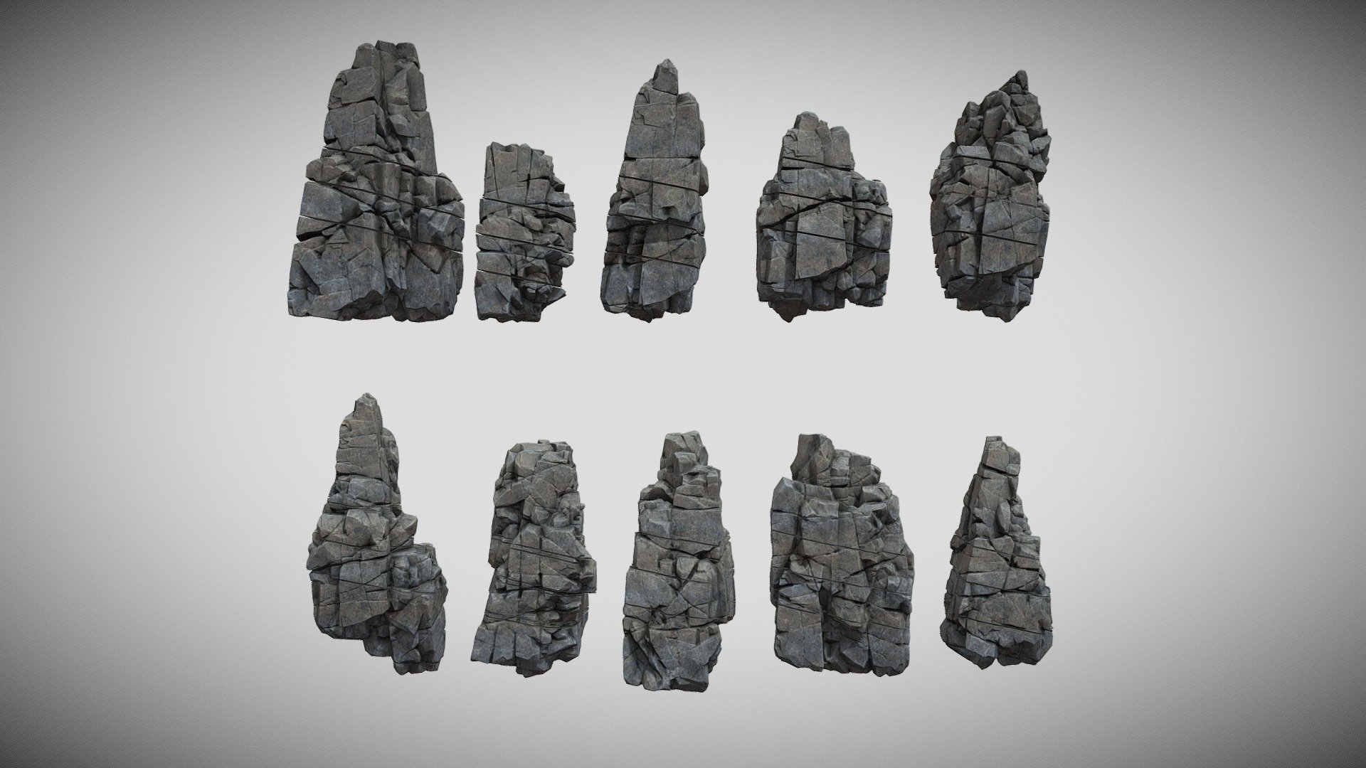 The preview model has been sliced to protect the safety of the model in a real-time viewing environment. The model you purchase will be a complete and unaltered version without any slicing.

Package Overview:

There are 10 shapes in this package

1/Poly count:

About 5000 polys per shape

2/Texture:

PBR metallic roughness shader: 4096x4096 (Color, Normal, Roughness, Ambient Occlusion)

Unity standard specular shader: 4096x4096 ( Albedo, Normal, SpecularSmoothness)

3/Format:

Obj, Fbx 2010, 3ds, Dae

High-quality textures, including basic channels, are suitable for all projects (movies or games) and any software or render engines.

Very pleased if my product is useful for your work!

Thank you for your interest!

cliff exterior landscape mountain mountains rock stone stones terrain fly island environment sci-fi fantasy modular desert canyon beach - Low poly Gray Cliff Modular Rock 220101 - Buy Royalty Free 3D model by Mega 3D (@3dlandscape) 3d model
