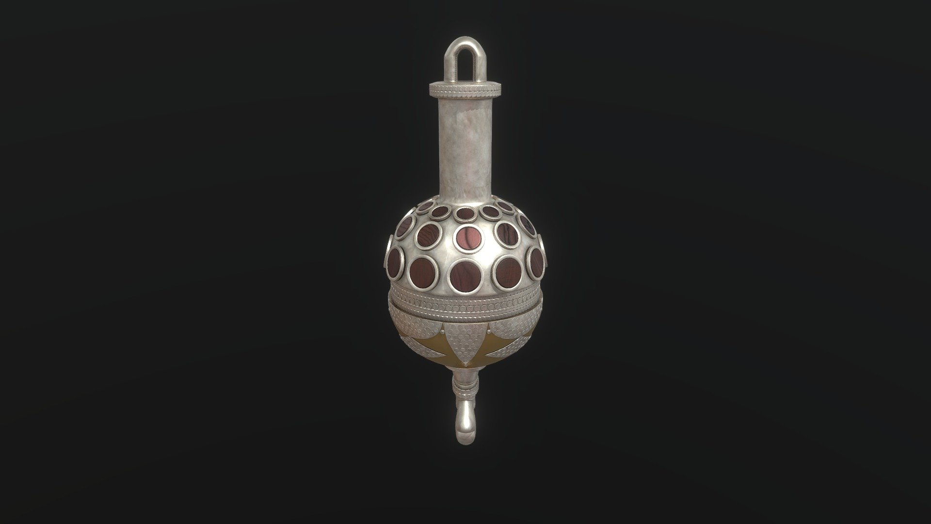 A type of bead found in Turkmen jewelry.

Silver, goldwash 

See: https://www.worthpoint.com/worthopedia/vintage-turkoman-silver-goldwash-drum-442711498 - Turkmen Bead - Buy Royalty Free 3D model by BilgeBitig 3d model