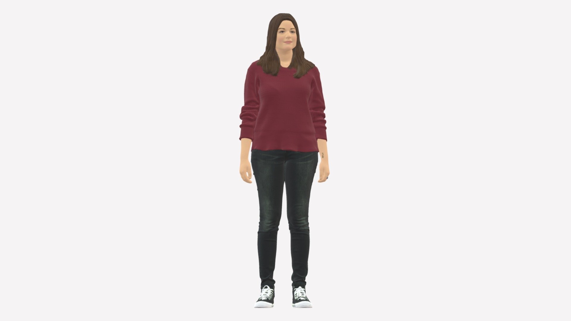 We provide unique 3d scanned models with realistic proportions for closeup and medium-distance views in artworks, paintings and classes. As well as architectural visualization projects.

Main features:




high-end realistic 3d scanned model;

realistic proportions;

highest quality;

low price;

saves you time for more time in landscaping and interiors visualization.

FEATURES 




3d scanned model 

Extremely clean

Edge Loops based

smoothable

symmetrical

professional quality UV map

high level of detail

high resolution textures

real-world scale

system unit: cm

TEXTURES 




Textural Resolution: 4096 x 4096

Color Map

The model is suitable for stereolithography 3d printing 

The model is also ready for fullcolour 3d printing - Woman In Burgundy Sweater 0759 - Buy Royalty Free 3D model by 3DFarm 3d model