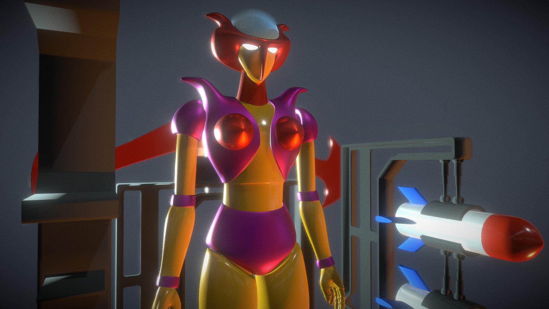 After Watching more references I ended up a new version, diferent proportions, diferent colors and even more guns and props - Aphrodite A / Model 2/ Diorama - 3D model by Javier Villar (@javiervillar) 3d model