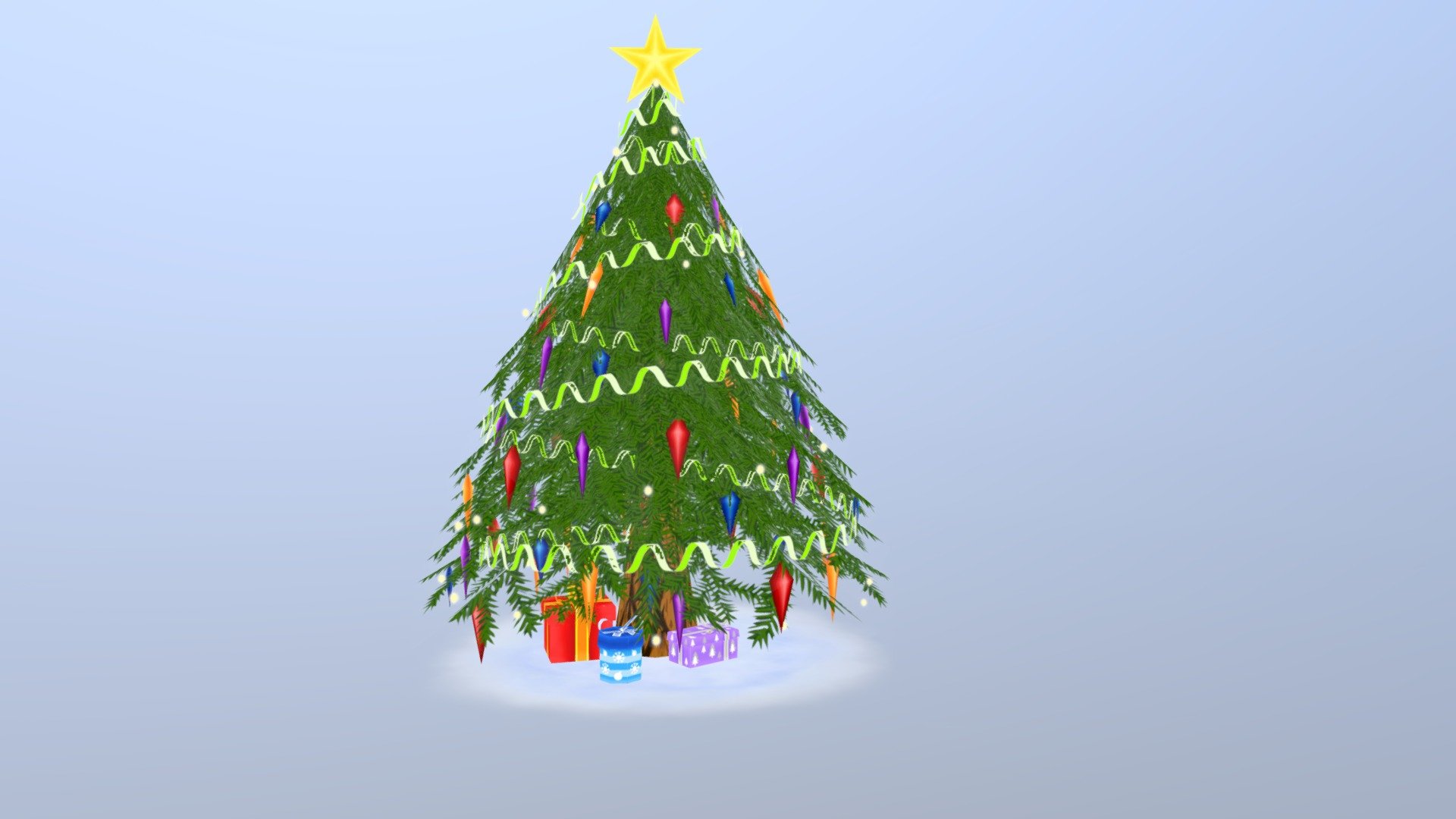I made this Christmas Tree for fun and for exploring opacity maps and flipping the UVs.
Modeling in Maya.
Texturing in Adobe Photoshop CC 2017.
Tris: 2006
2 diffuse maps 1024 * 1024 and 2 opacity maps 1024 * 1024 3d model