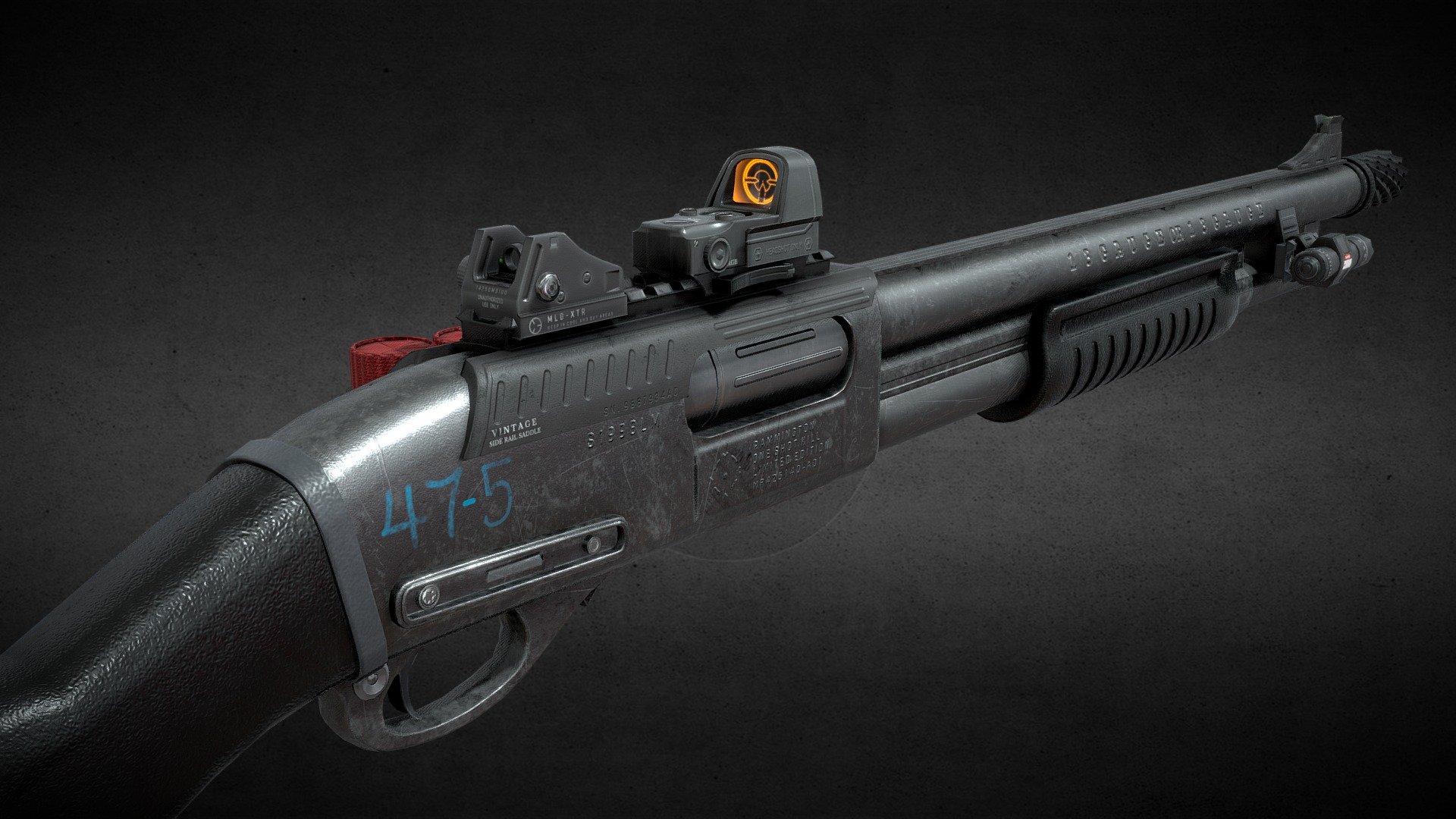 The gun is game ready featuring 4k PBR textures for the main weapon and separated texture sets for attachments.
Blender was used for modeling and Substance painter for texturing 3d model