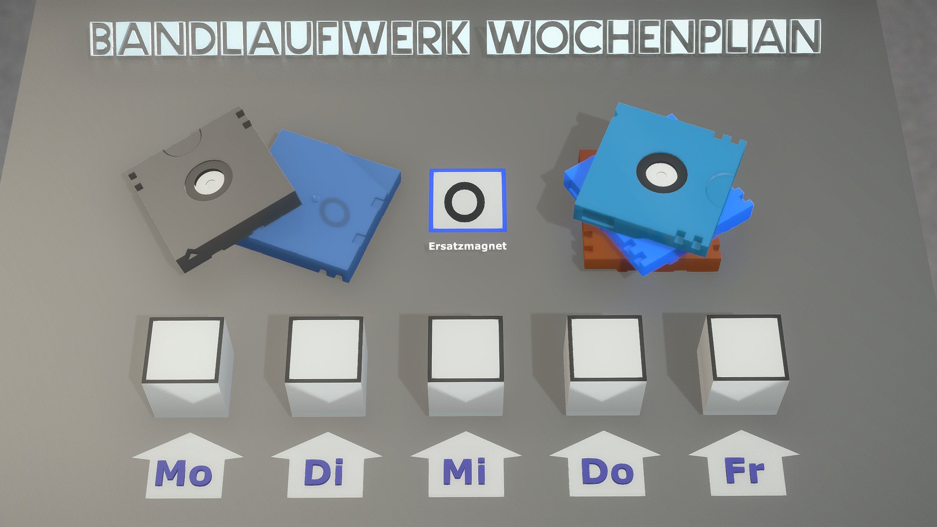 Ein Bandlaufwerk Wochenplan zum an die Wand hängen mit Ersatzmagnet 3d model