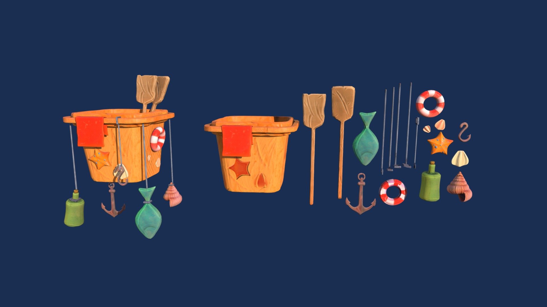 Cartoon/ Stylized sea asset created in Blender.

This model is available in the following file formats:




.blend (Blender native format)

.fbx (Autodesk fbx)

.fbx for game engine (fbx that can be directly used in Unity and Unreal)

.obj (Object file with mtl)

.abc (Alembic)

.dae (Collada)

.stl (Stereolithography)

.glb

The file contains the 3D model and the textures, there is no light preset.
There is a zip file with some renders in PNG format with alpha/transparency.
The models are both exported separately and all in one.
The model has a non-overlapping UV-Map.
The polygons in the model are Quads.

Polygons total:




Verts 50366

Faces 50316

Tris 100625

Included texture maps: Base Color, Metallic, Roughness, Ambient Occlusion, Specular, OpenGL Normal, DirectX Normal.

The textures are in PNG format and they are available in different dimensions:




2048x2048

1024x1024

512x512

Dimensions of the 3D model: 4.42m x 4.25m x 7.24m - Sea asset - Buy Royalty Free 3D model by GattalupaGames 3d model