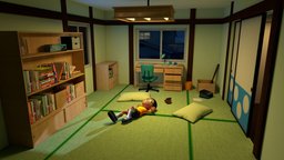 Nobita Room (Doraemon) cute, new, apartment, baked, furniture, table, fbx, nobita, doreamon, low-poly, cartoon, book, lowpoly, house, home, car, funny
