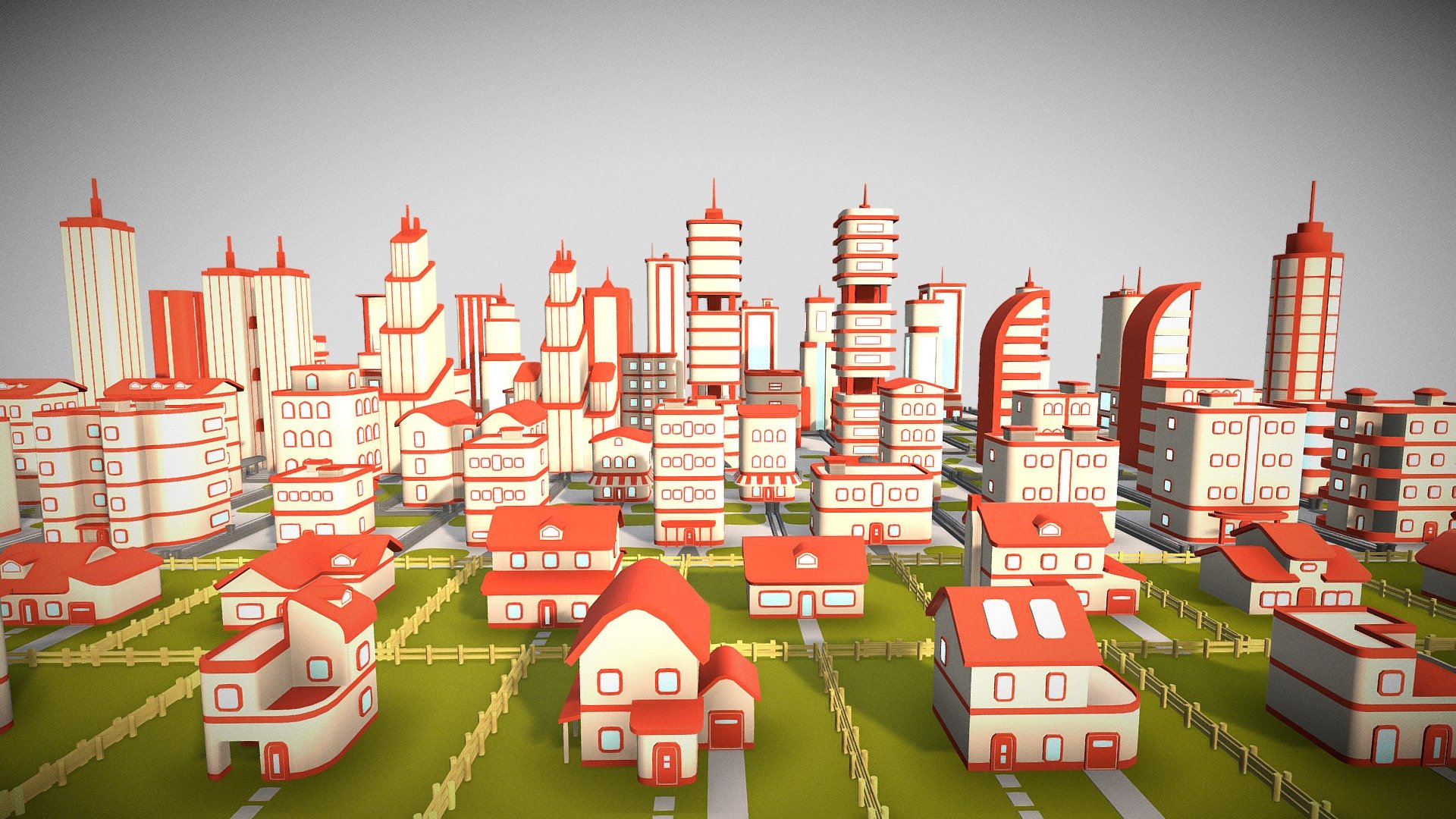 Whats Inside?
- 276 Unique 3D Meshes/Prefabs
- Demo scenes
- Modular tileable roads
- Multiple Color Palettes/Schemes (You can edit/change colors easy. All UV's arranged)
- Includes Collision




This package includes:
x86 Different Building
x86 Different Land Tiles for each building
x55 City &amp; Nature Props
x32 Traffic Props
x17 Modular Tileable Road Tiles

Where to use?
You can use this package in your
Mobile Game Projects
Hypercasual Game Projects
Casual Game Projects
AR/VR Projects
Advertisement Projects
City Builder Games
*Animation Film Projects - Simple Cartoon City Mega Pack (Free Download) - Download Free 3D model by mertkilic 3d model
